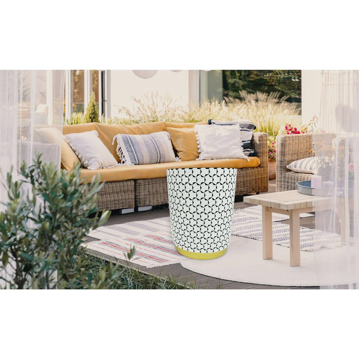 Paris Prix Pouf Rond Déco  Géométrique  46cm Noir & Blanc