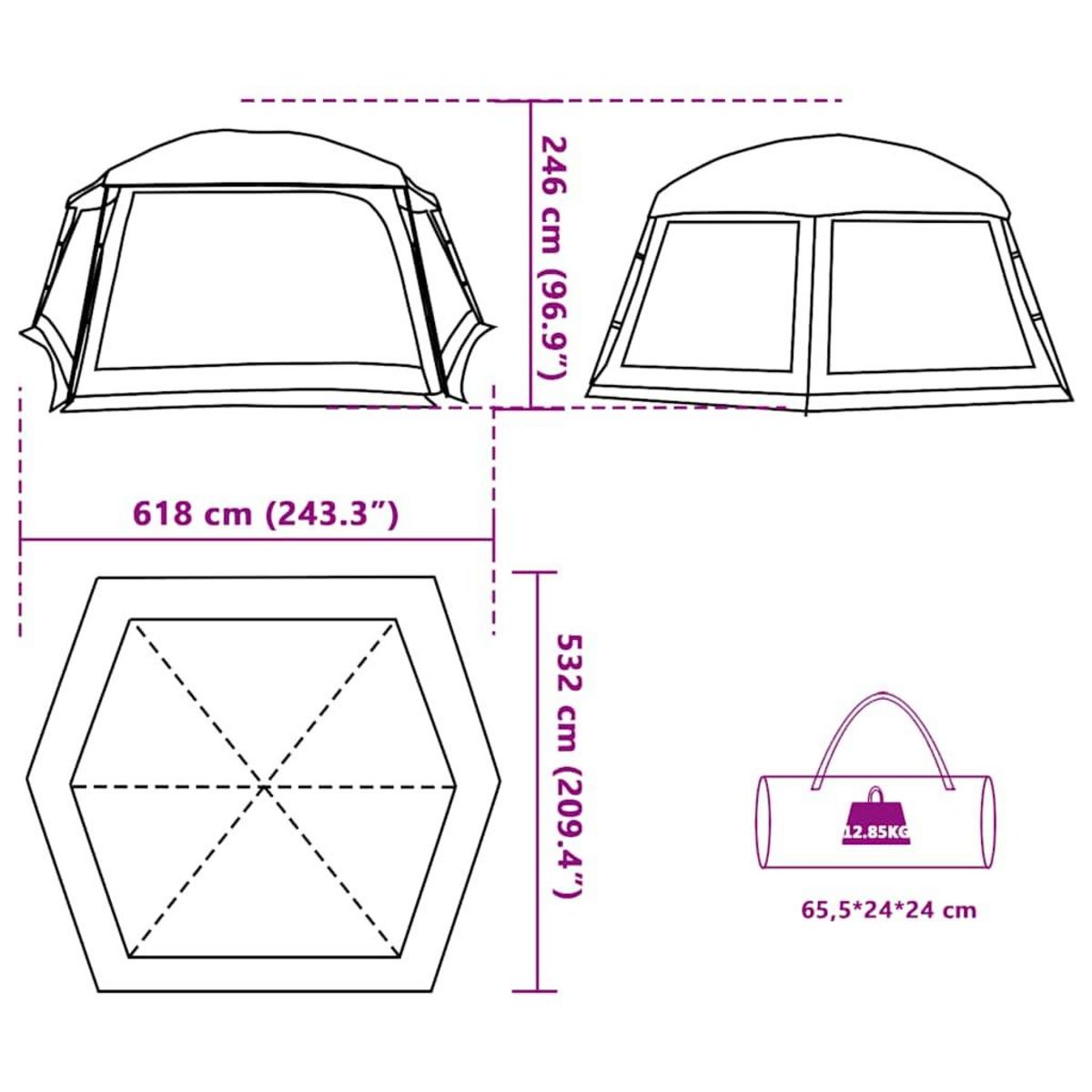 VIDAXL Tente piscine toit amovible parois maille vert d'eau 618x532 cm
