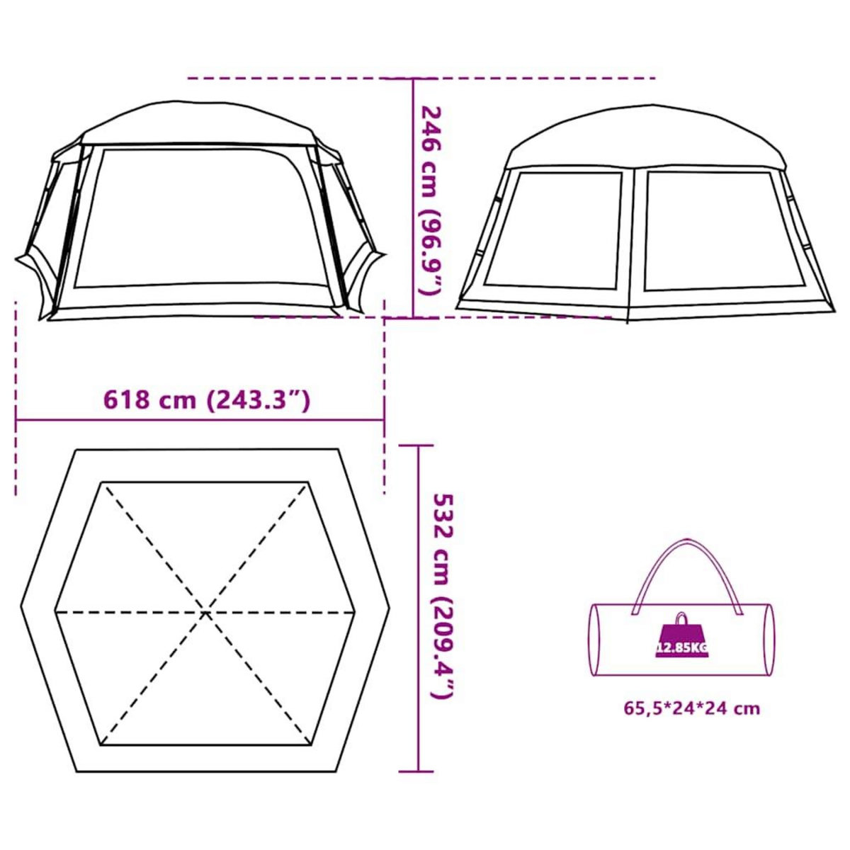VIDAXL Tente piscine toit amovible parois maille vert d'eau 618x532 cm