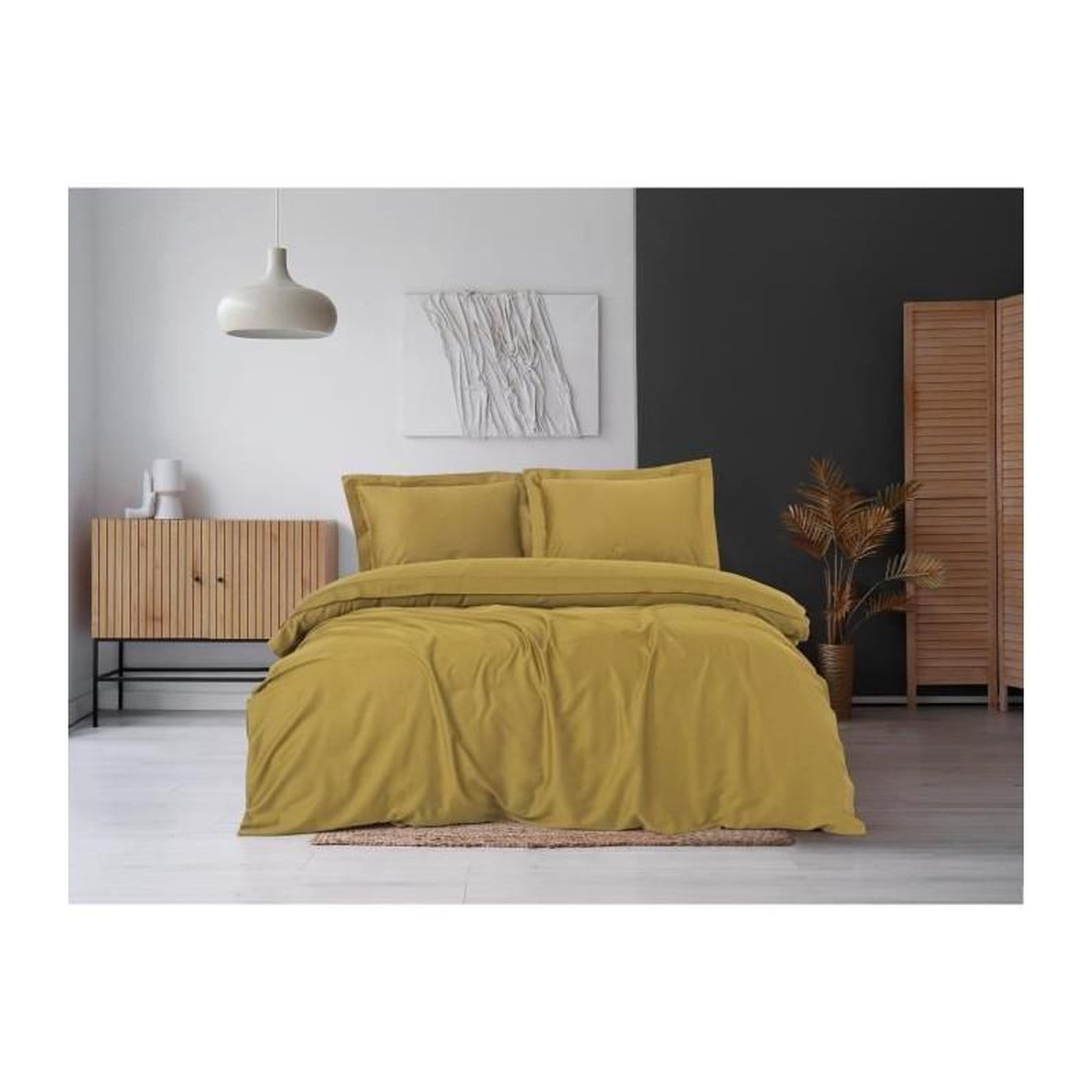 GENERIQUE Parure de lit - 129CTN63976 - 1 housse de couette 220 x 240 cm + 2 taies d'oreiller 60 x 60 cm - Satiné 100% coton - Moutarde