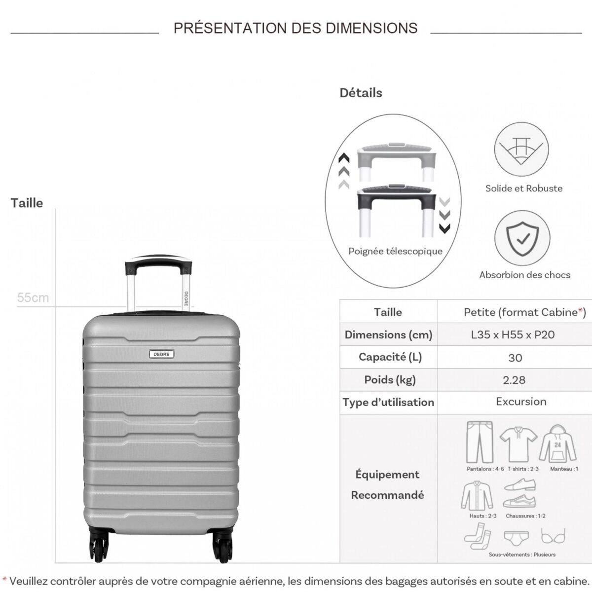 Degré Valise cabine passe-partout rigide 55cm