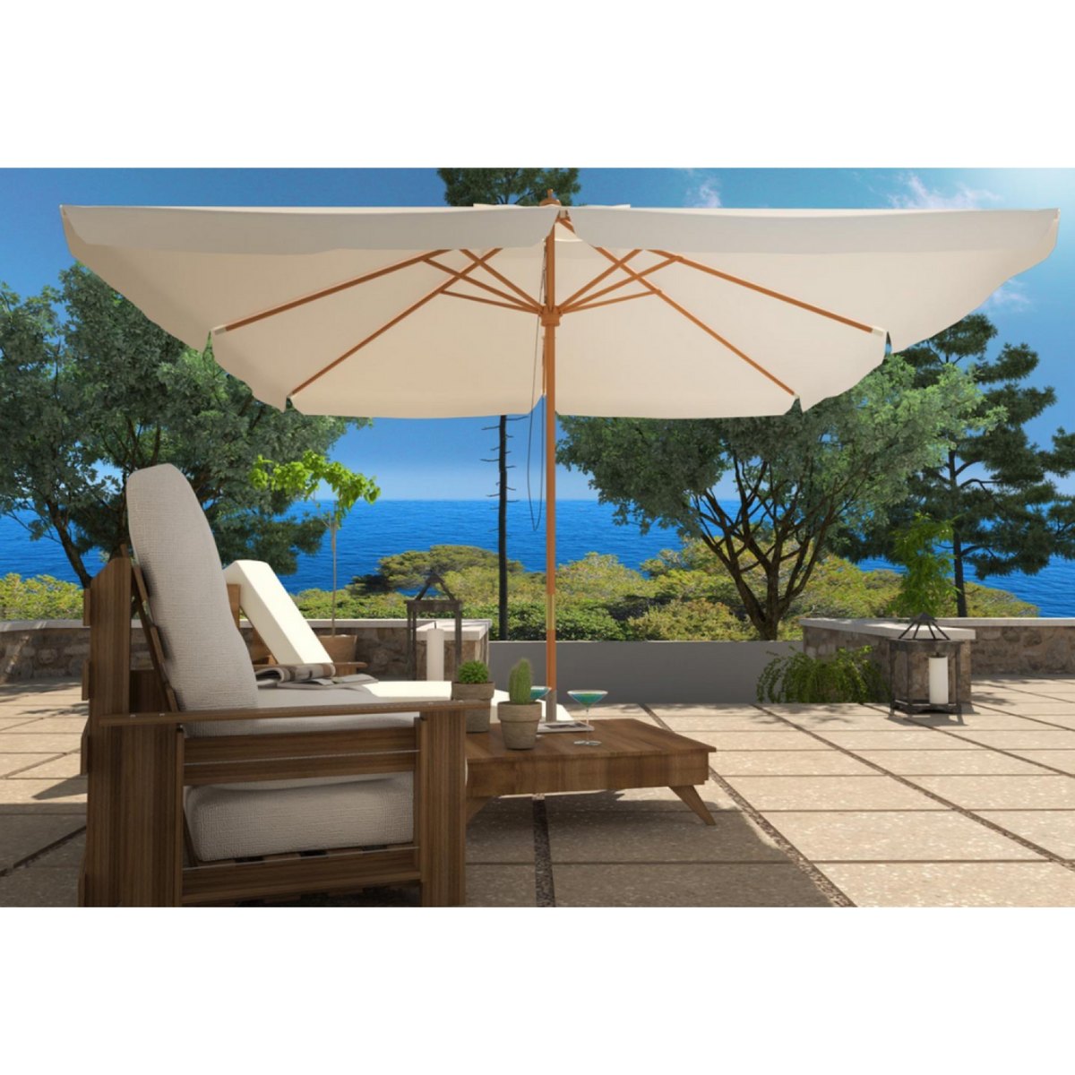 CONCEPT USINE Parasol en bois 3 x 3 m écru PALAWAN