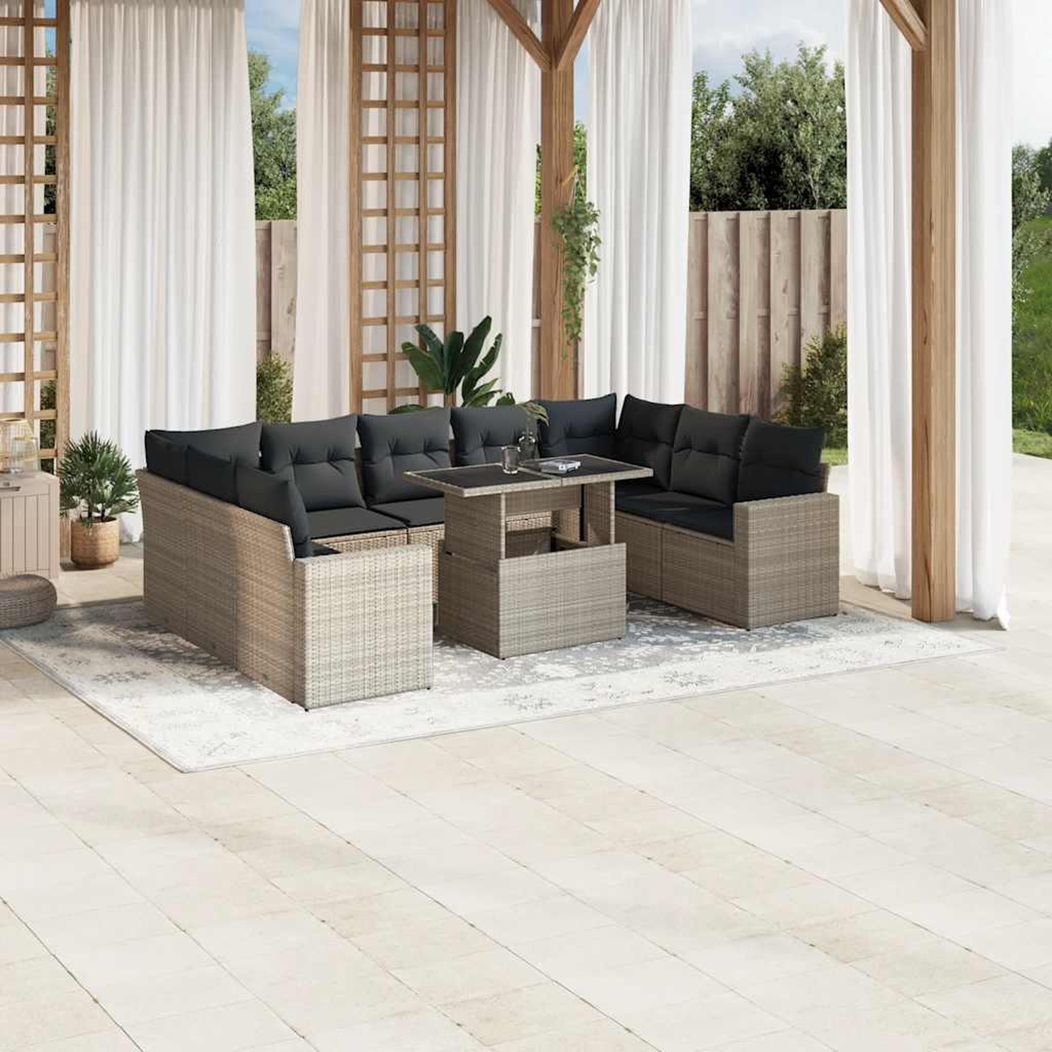 VIDAXL Salon de jardin avec coussins 10 pcs gris clair resine tressee