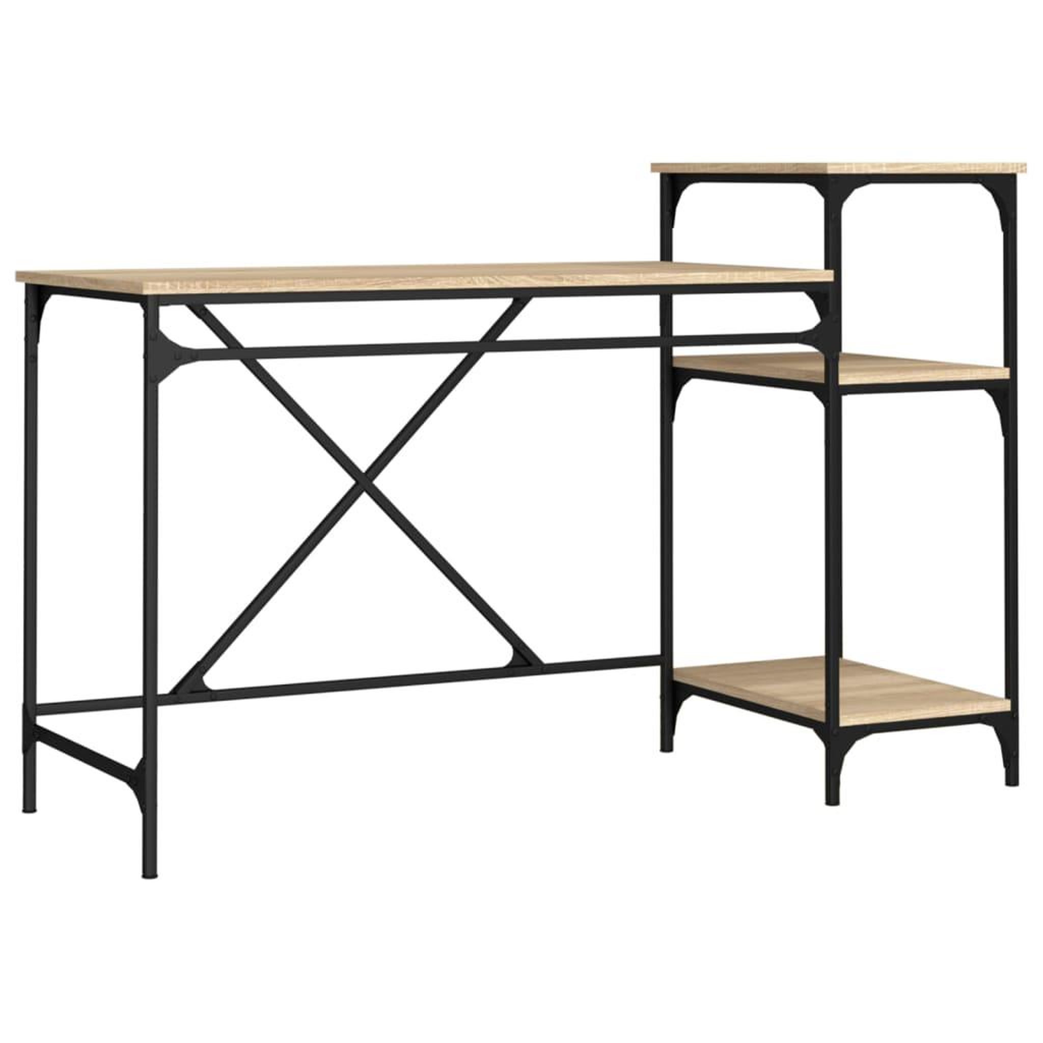 Voir la diapositive 2 : VIDAXL Bureau et etageres chene sonoma 135x50x90cm bois ingenierie/fer
