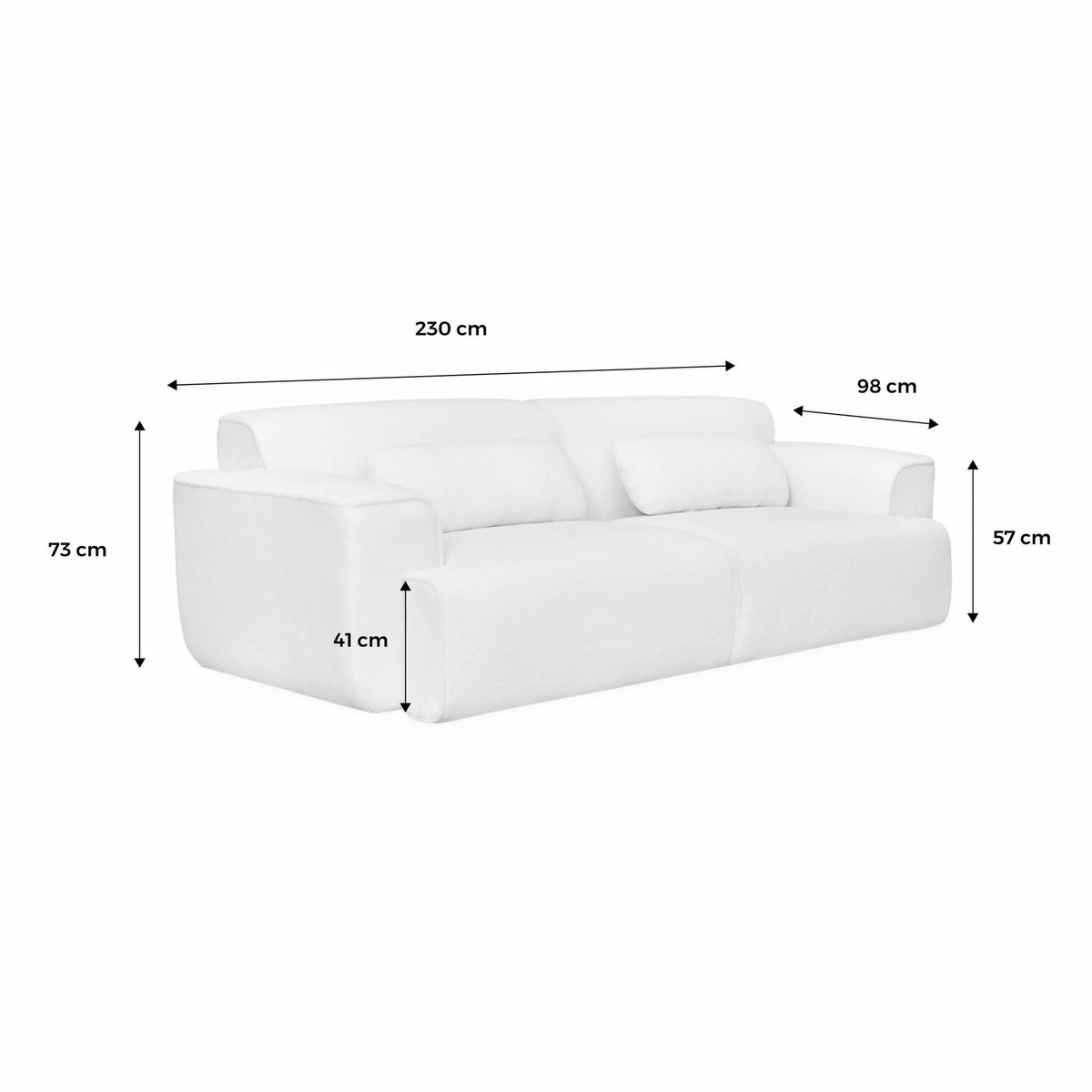 SWEEEK Canapé 3 places. tissu bouclette. 2 coussins déhoussables. Wallas  L 230 x P 98 x H 73cm