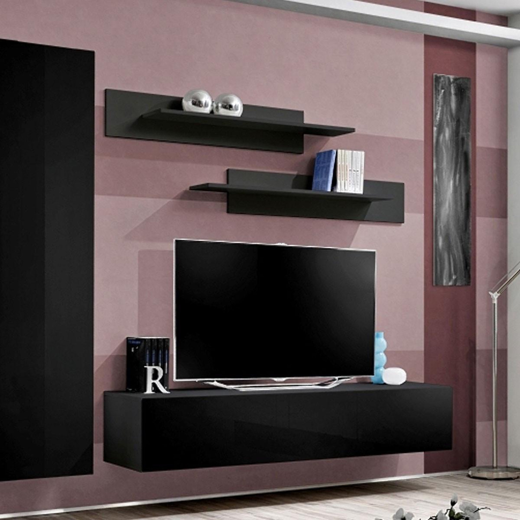 Voir la diapositive 3 : Paris Prix Ensemble meuble tv mural  fly c4  310cm noir