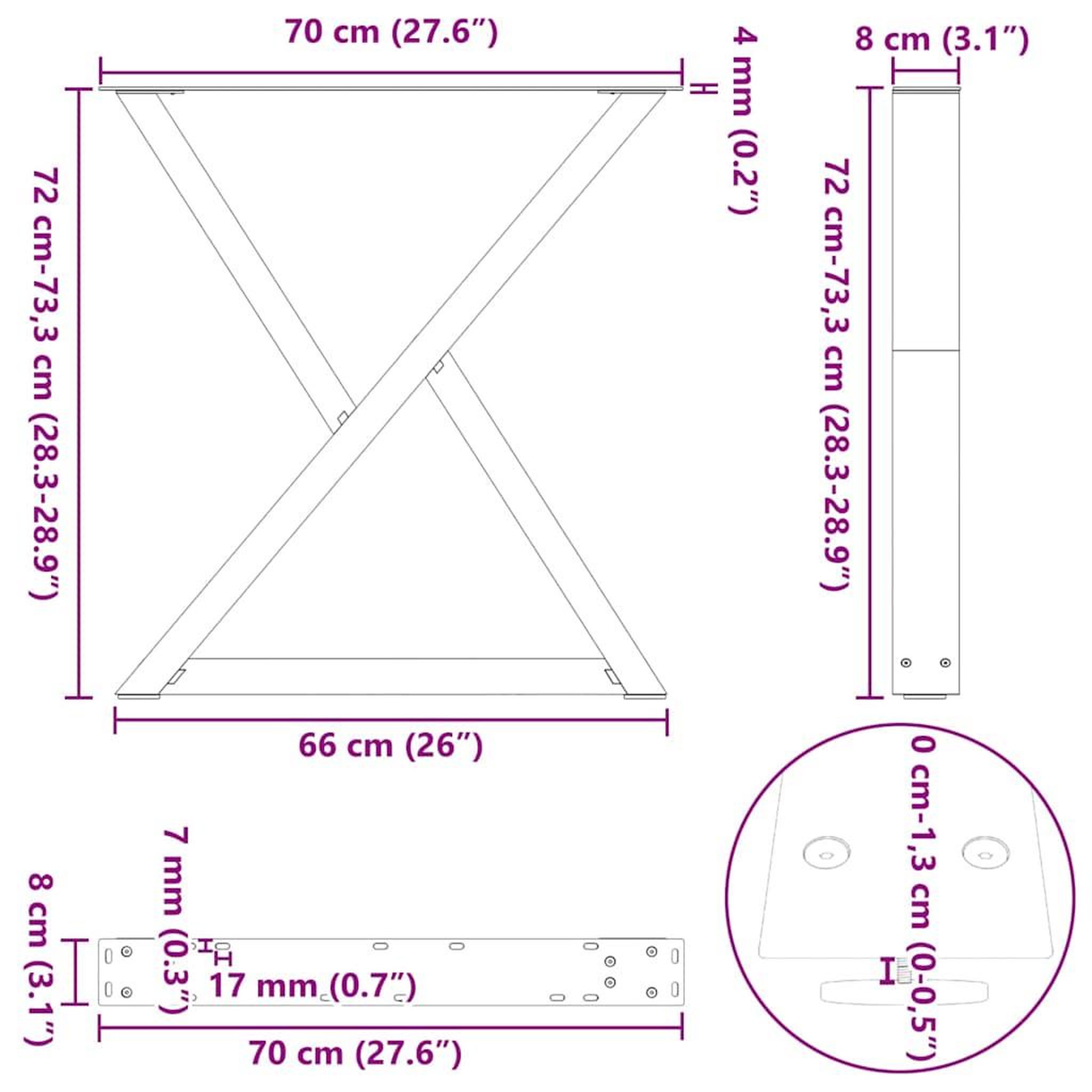 Voir la diapositive 6 : VIDAXL Pieds de table a manger 2 pcs noir 70x(72-73,3)cm acier
