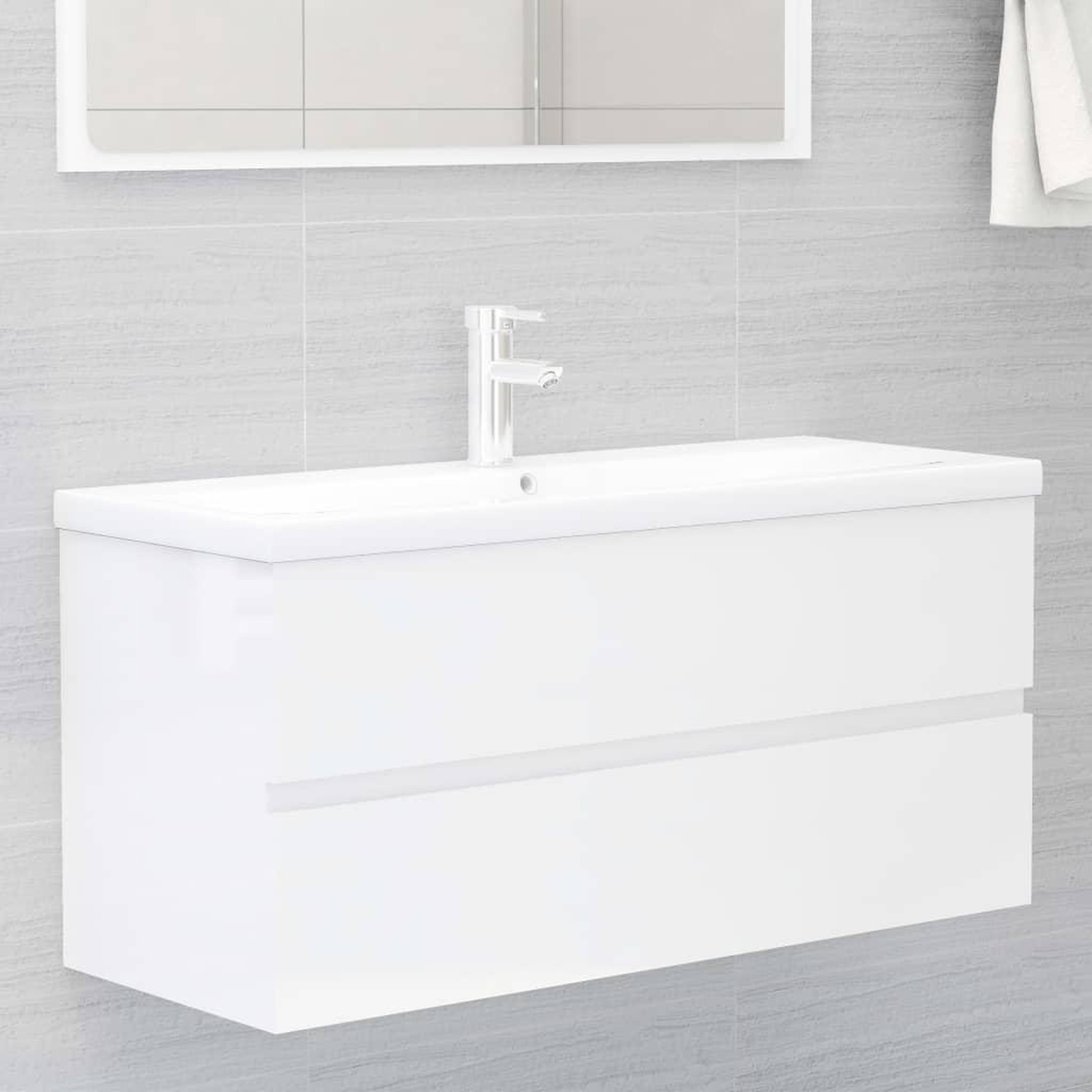 Voir la diapositive 1 : VIDAXL Armoire d'evier avec lavabo integre Blanc brillant Agglomere