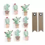 Graine créative 9 stickers 3D Cactus mexicains 4,5 cm + 20 étiquettes kraft Fanion