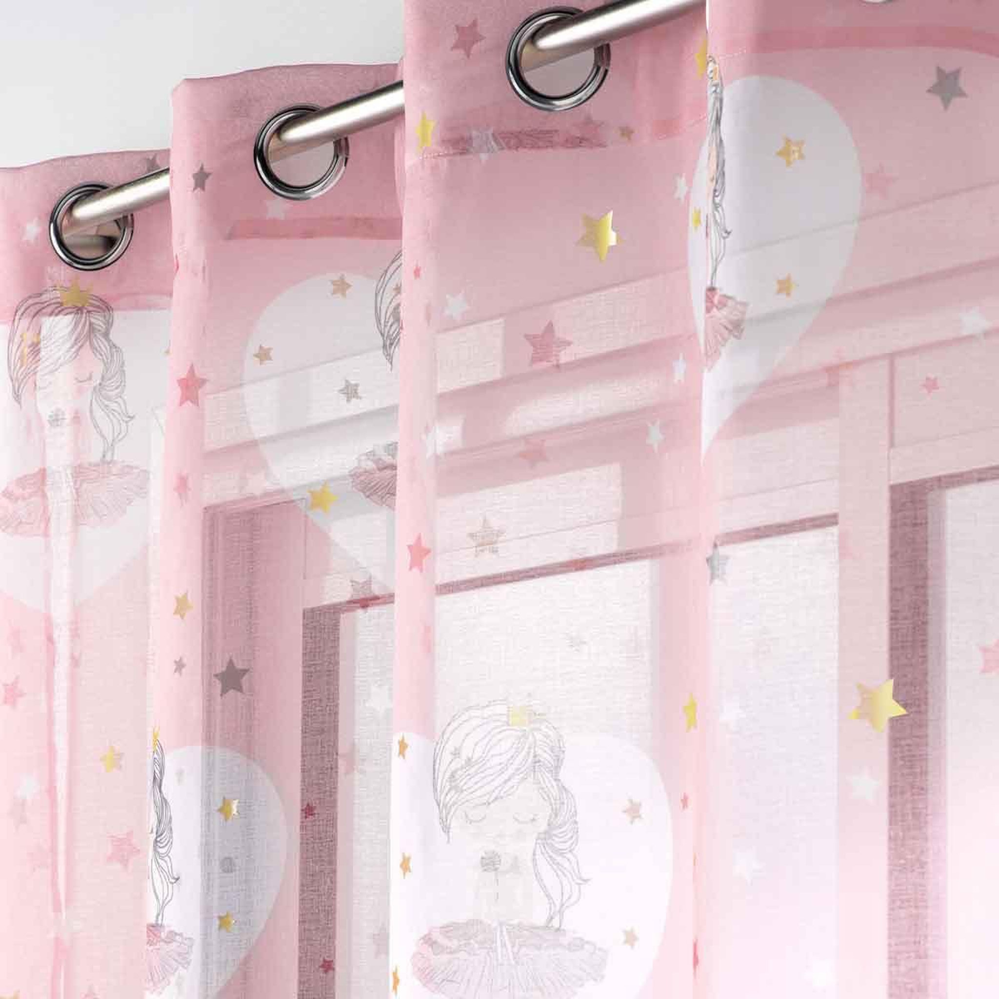 Voir la diapositive 2 : Douceur d'Intérieur Rideau Voilage  Petite Étoile  140x240cm Rose