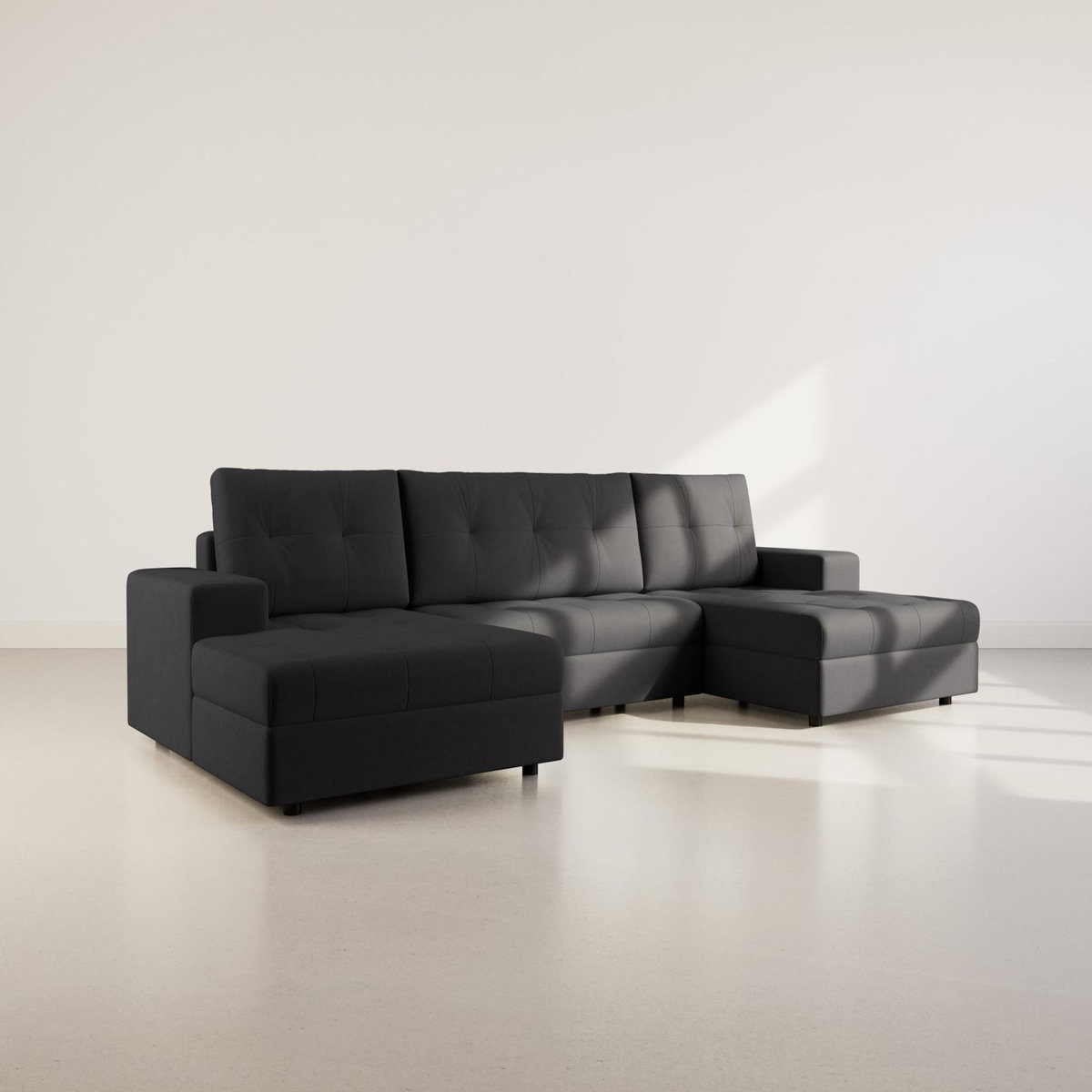 BEST MOBILIER Bastian - canapé panoramique en u 7 places convertible avec coffre en velours texturé