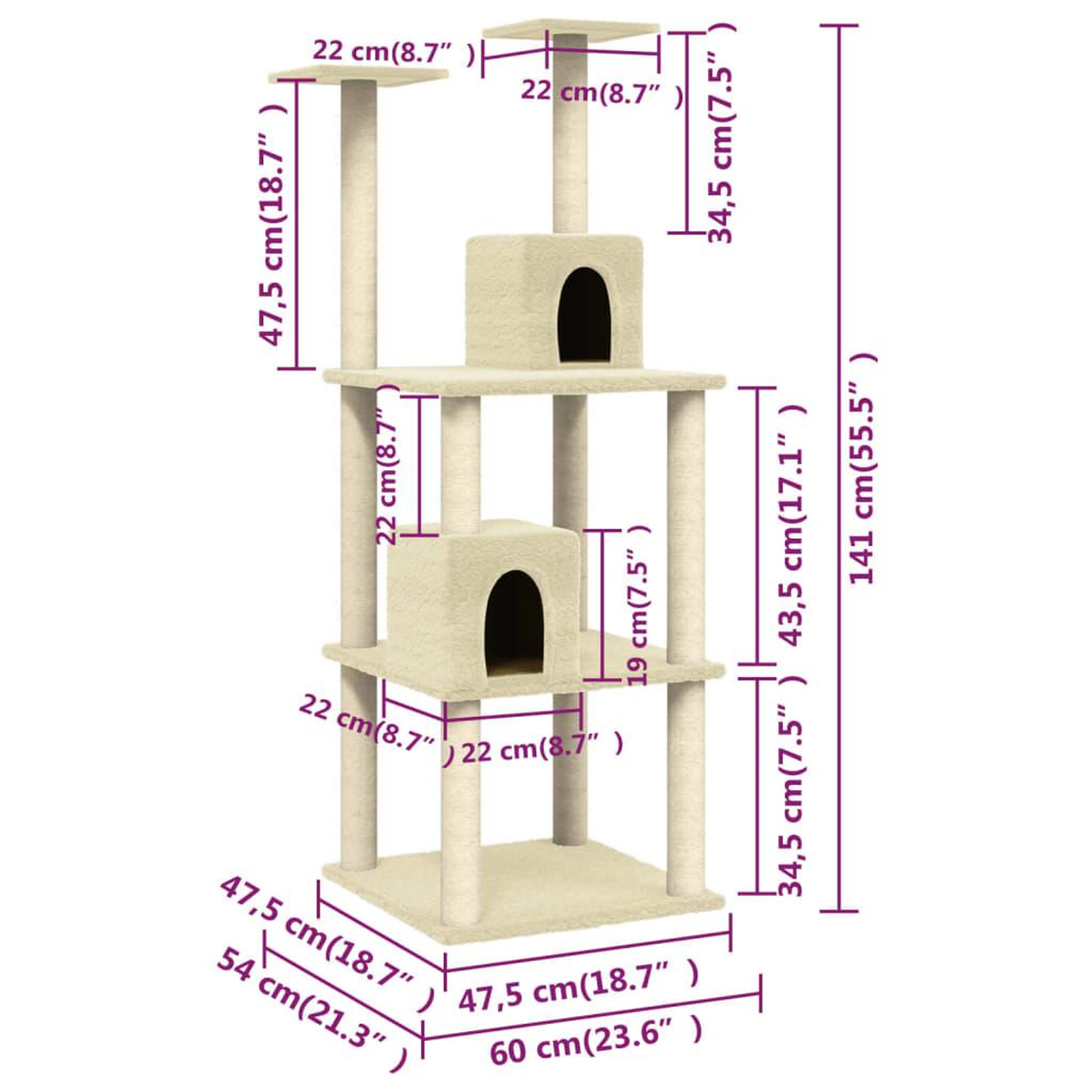 Voir la diapositive 6 : VIDAXL Arbre a chat avec griffoirs en sisal Creme 141 cm