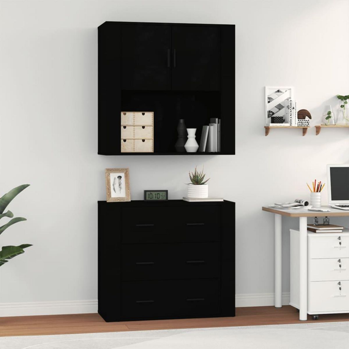 VIDAXL Buffet haut Noir Bois d'ingenierie