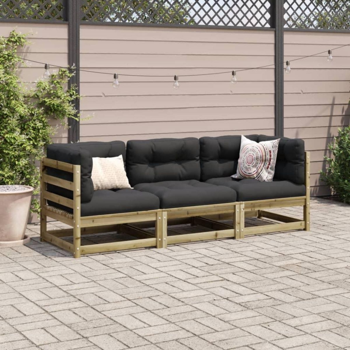 VIDAXL Salon de jardin 3 pcs avec coussins bois de pin impregne