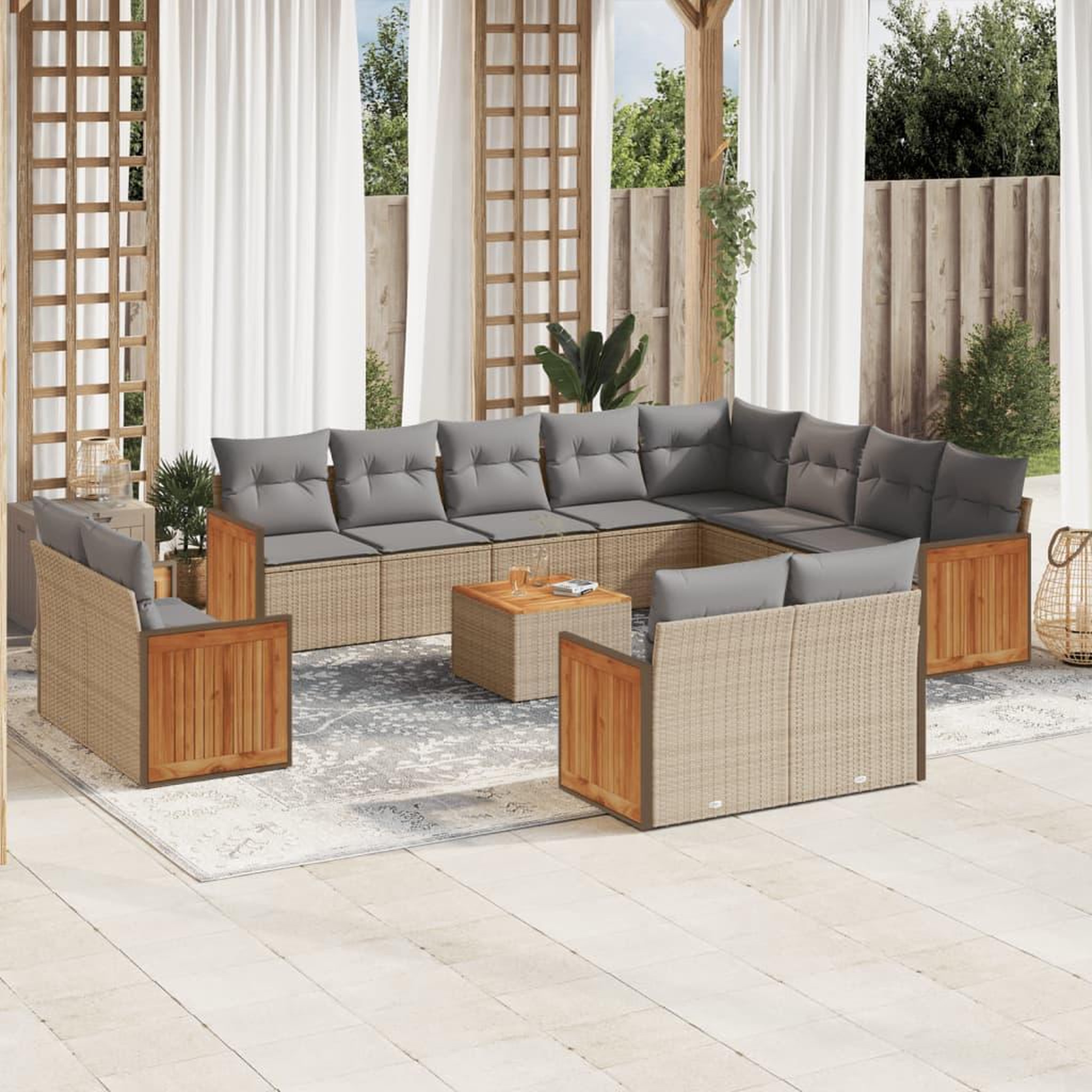 VIDAXL Salon de jardin avec coussins 13 pcs beige resine tressee