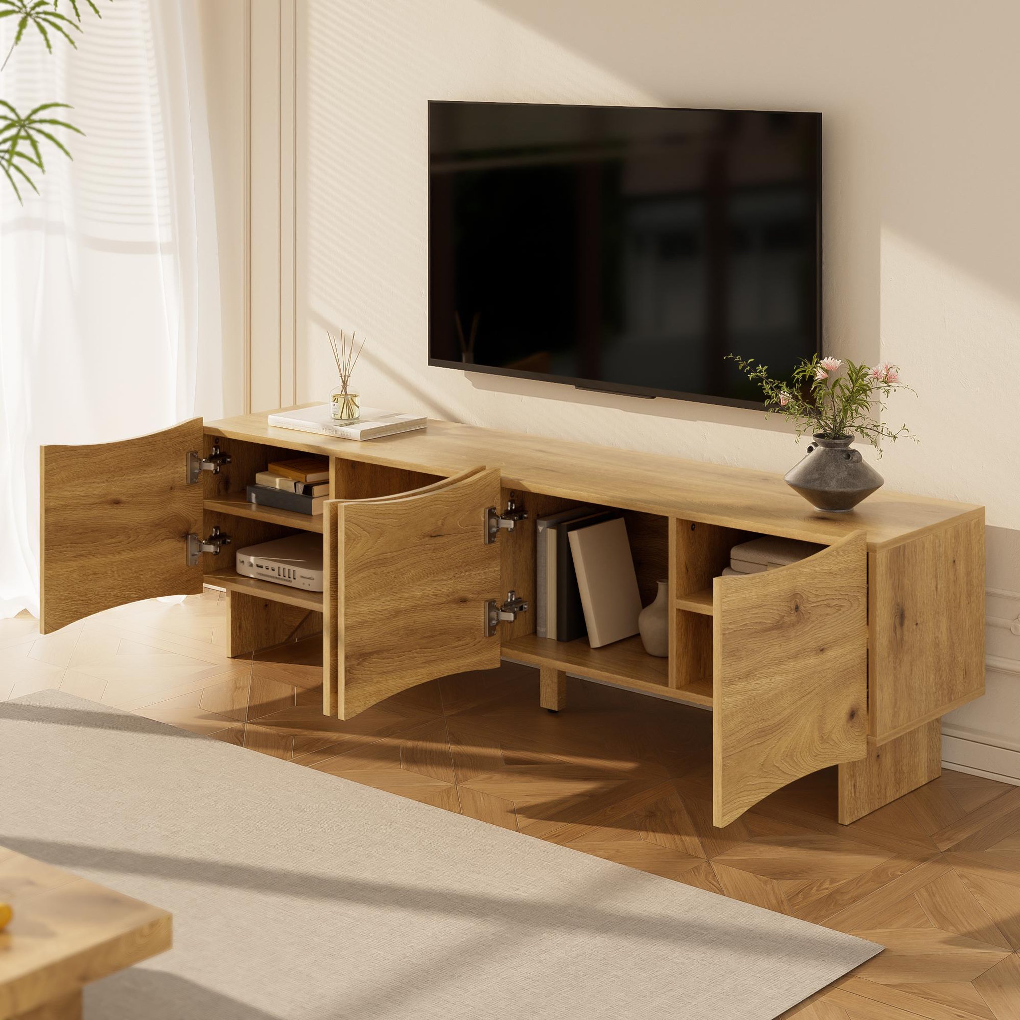 Voir la diapositive 5 : MERAX Meuble tv naturel 155 cm panneau de particules