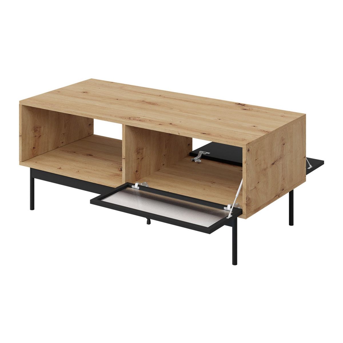 BEST MOBILIER Lamia - table basse - effet bois et noir - 2 portes et 1 niche - 120 cm