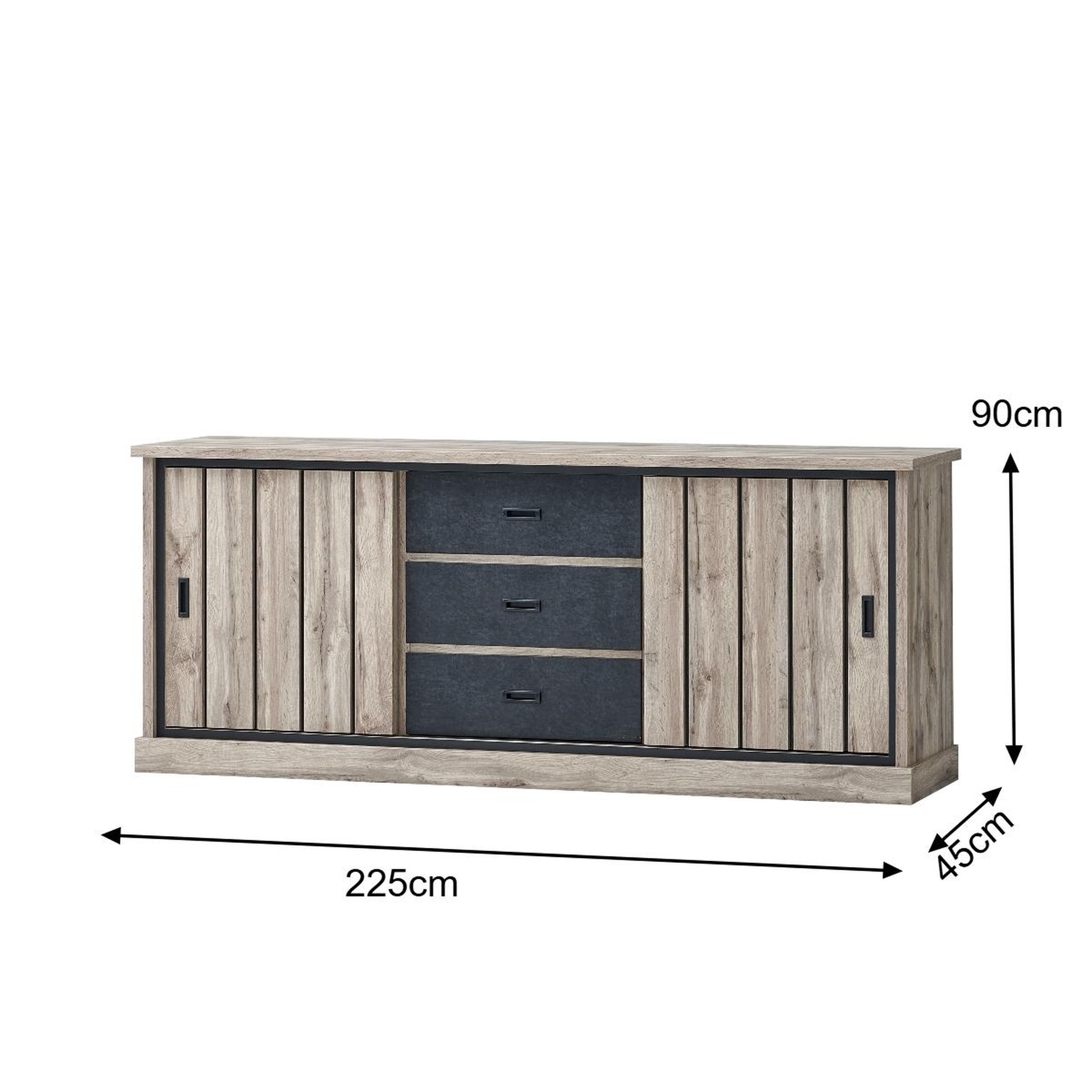 Voir la diapositive 5 : JLC KREATION Buffet bas moderne chêne gris 2 portes coulissantes ALICIA