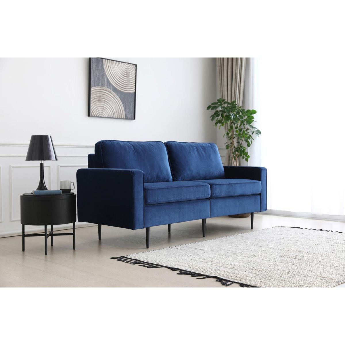 CONCEPT USINE Canapé design 2 places en velours bleu foncé CARRIE