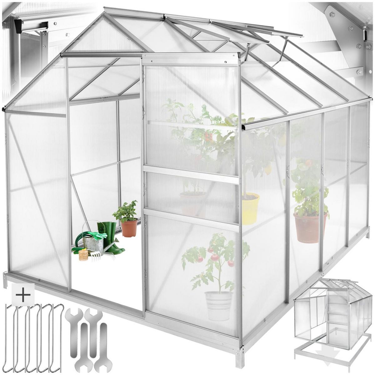 tectake Serre avec fondation 7,7 m³ blanc transparent