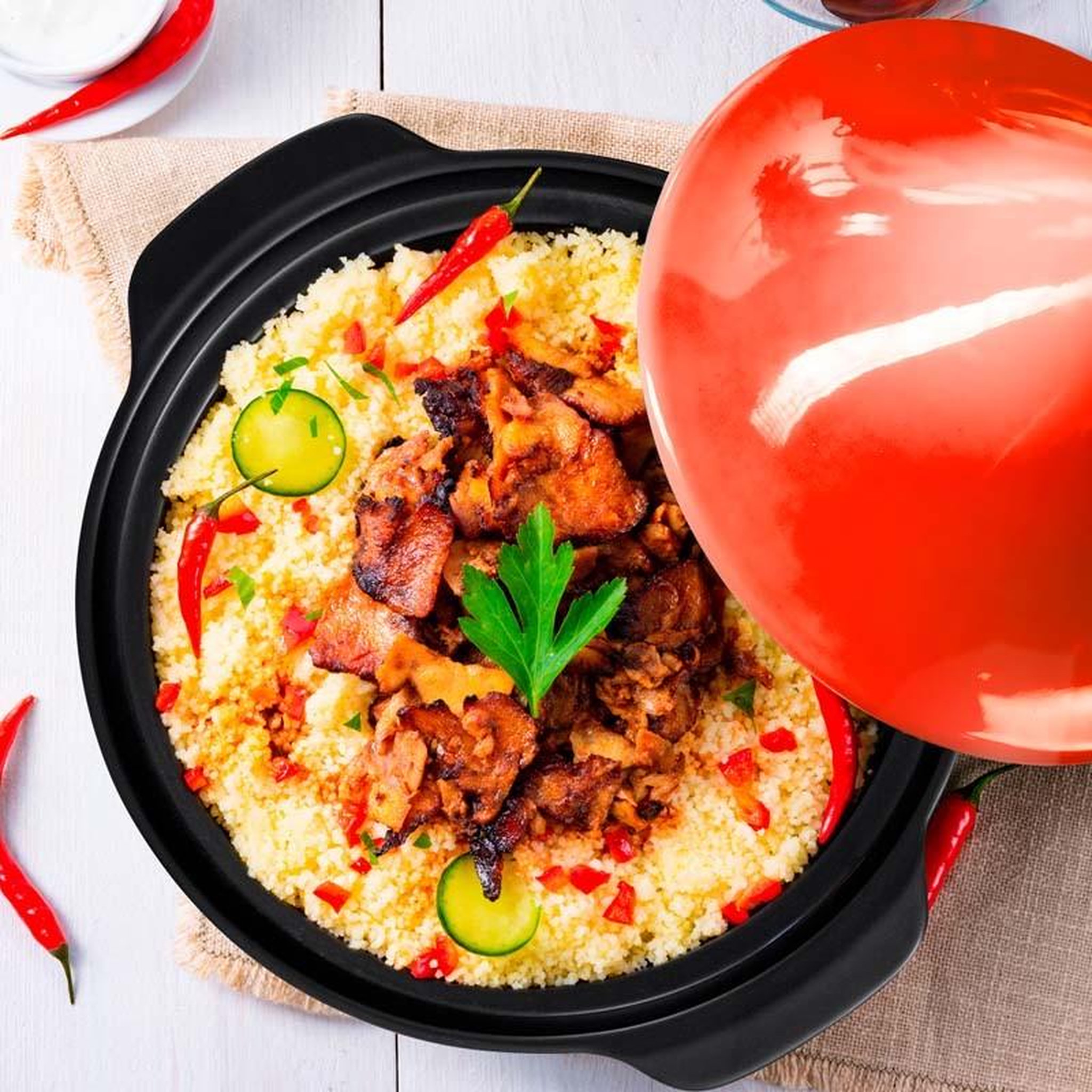 Voir la diapositive 4 : KITCHENCOOK Tajine électrique Avec Pot En Terre Cuite Kjine_3 Rouge Kitchencook