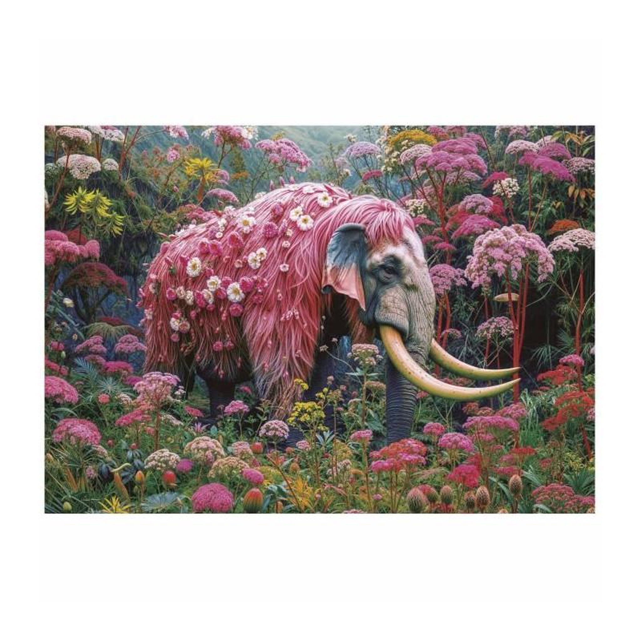 Voir la diapositive 2 : EDUCA Puzzle 1000 pièces – Éléphant fleuri – Illustration animale et florale – 48 x 68 cm – Adulte – Educa