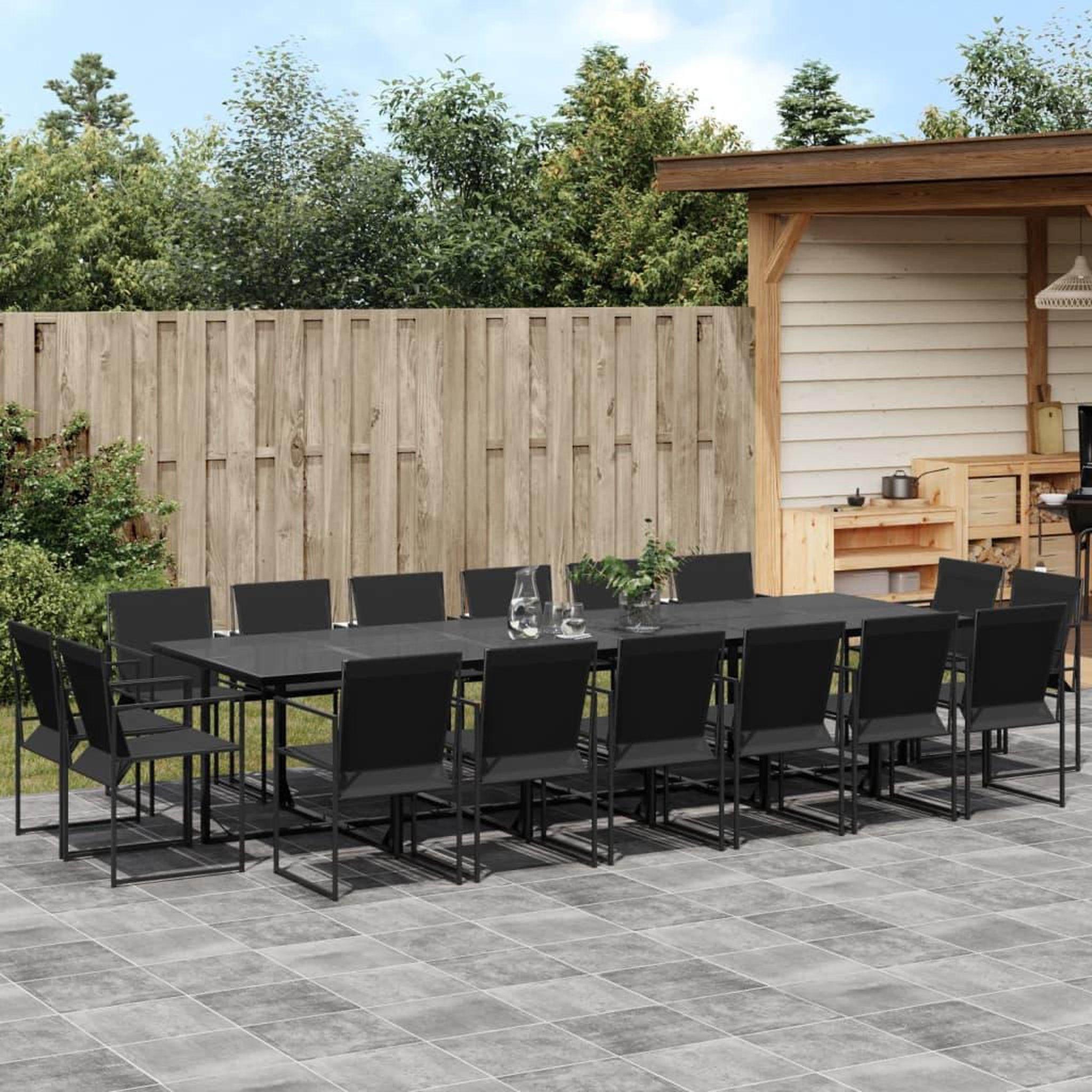 VIDAXL Ensemble a manger de jardin 17 pcs noir textilene