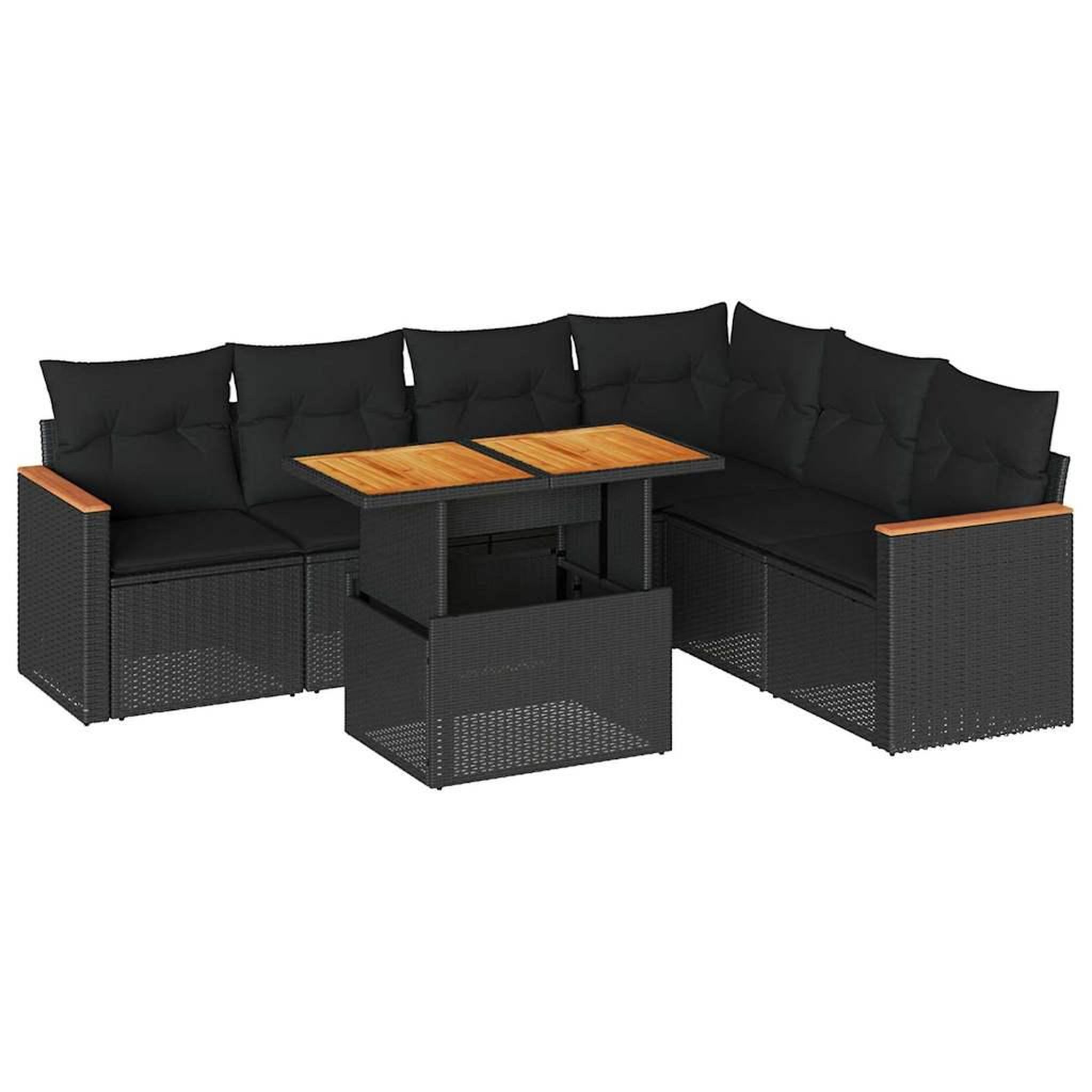 Voir la diapositive 2 : VIDAXL Salon de jardin avec coussins 7 pcs noir resine tressee acacia