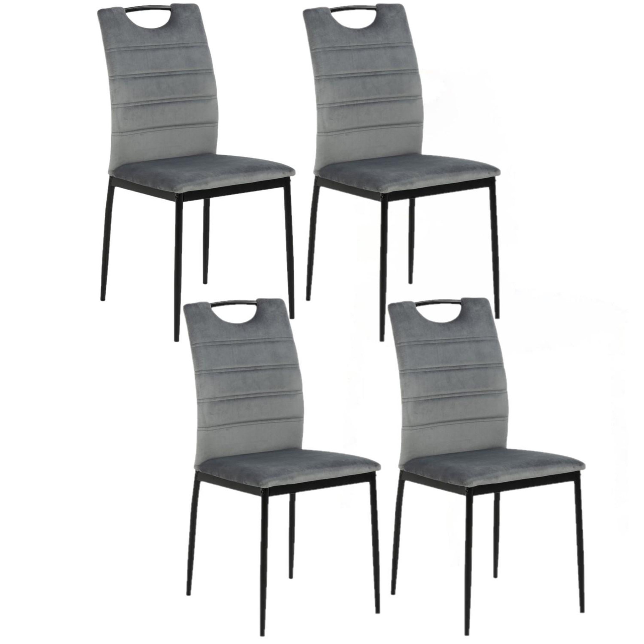 Voir la diapositive 1 : TOILINUX Lot de 4 Chaises de salle à manger Dina effet velours et métal