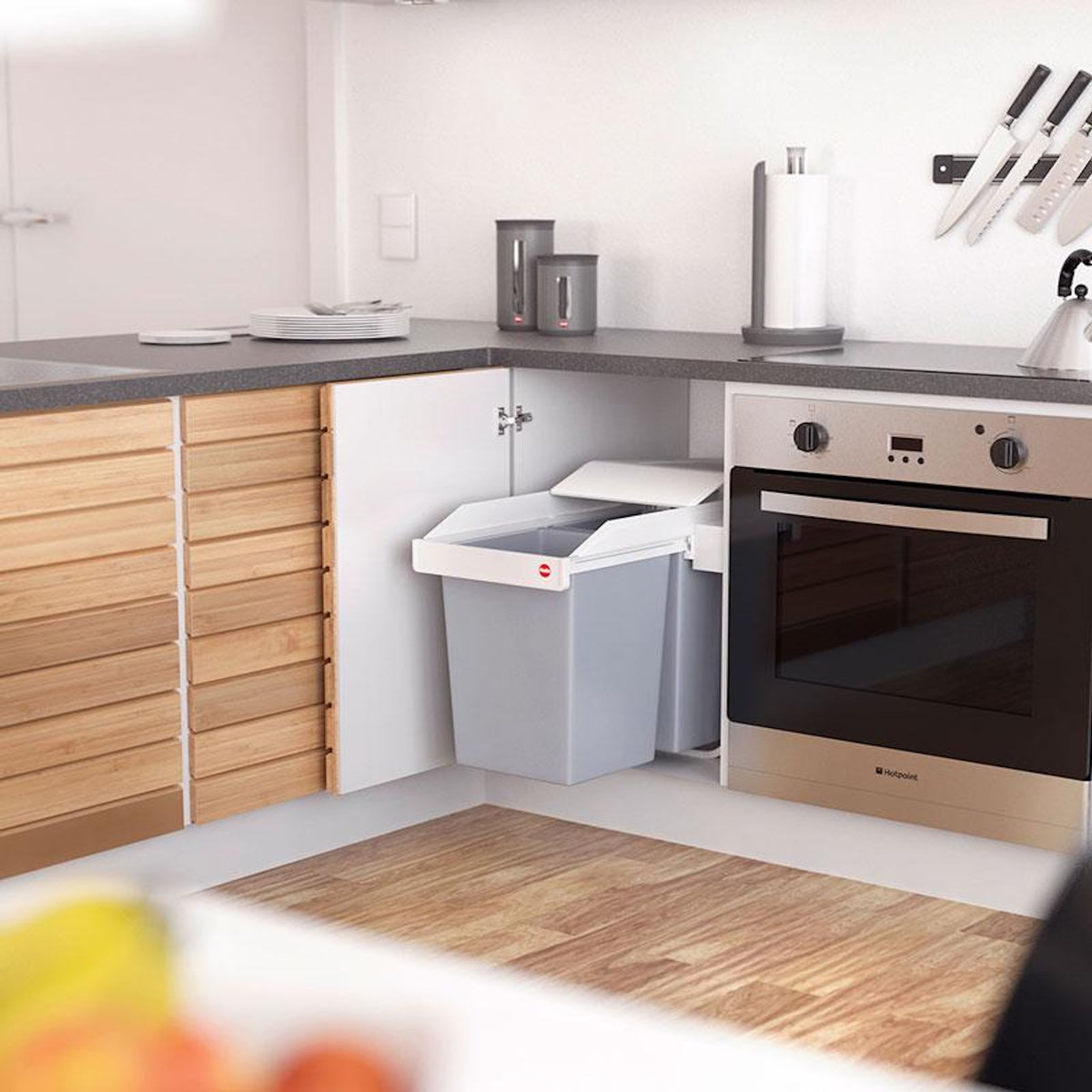 HAILO Poubelle de cuisine tri sélectif 2 bacs encastrable 30L (14+14) Hailo Multi-Box Duo L