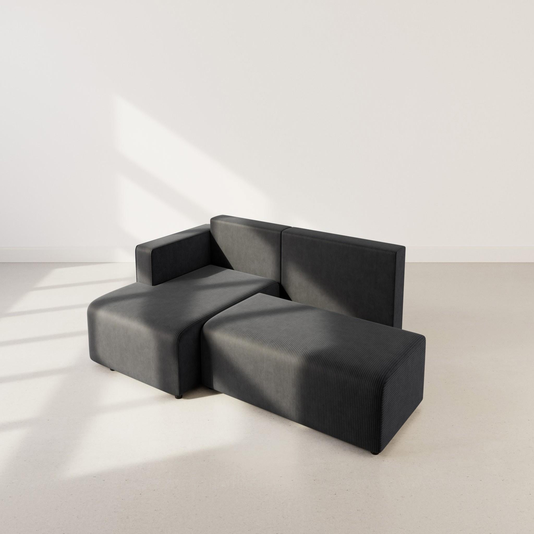 Voir la diapositive 3 : BEST MOBILIER Topaze - canapé d'angle gauche 4 places convertible avec coffre en velours côtelé