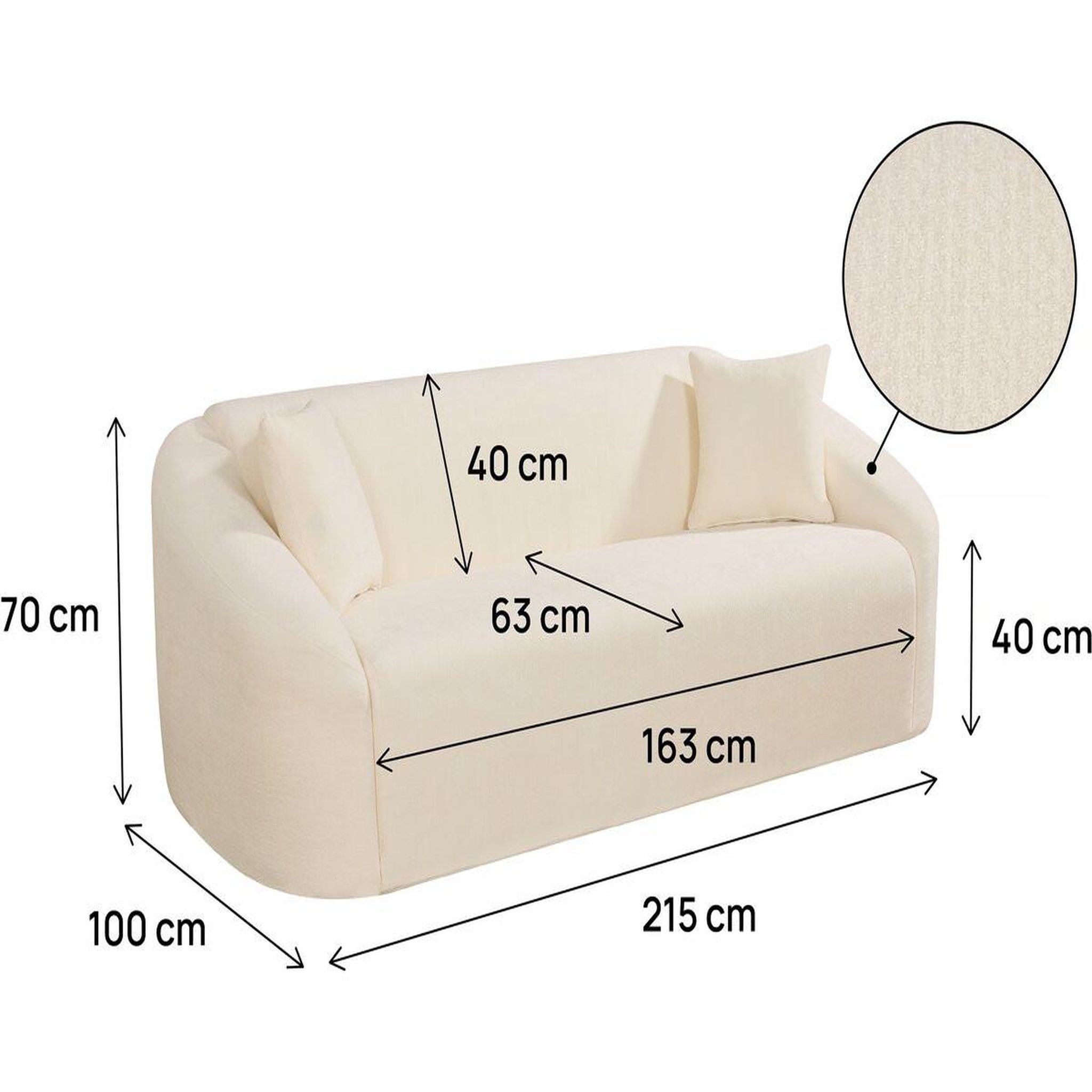 Voir la diapositive 3 : Habitat et Jardin Canapé droit fixe en tissu  ondine  - 3 places - beige