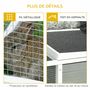 Voir la diapositive 6 : PAWHUT Clapier de sol enclos extérieur niche porte double toit ouvrant fil métallique bois sapin pré-huilé peint gris blanc