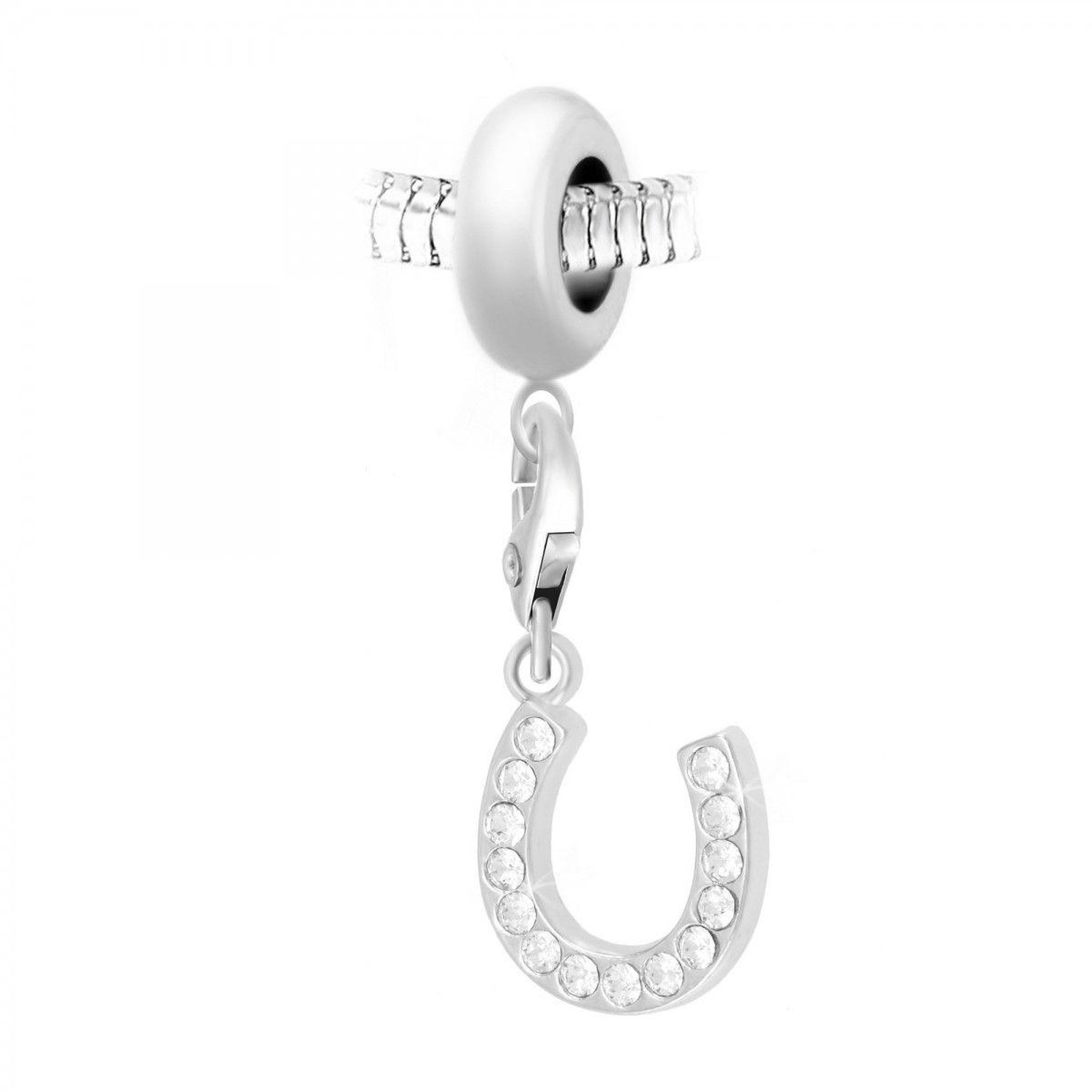 SC CRYSTAL Charm perle SC Crystal en acier avec pendentif fer à cheval orné de Cristaux scintillants