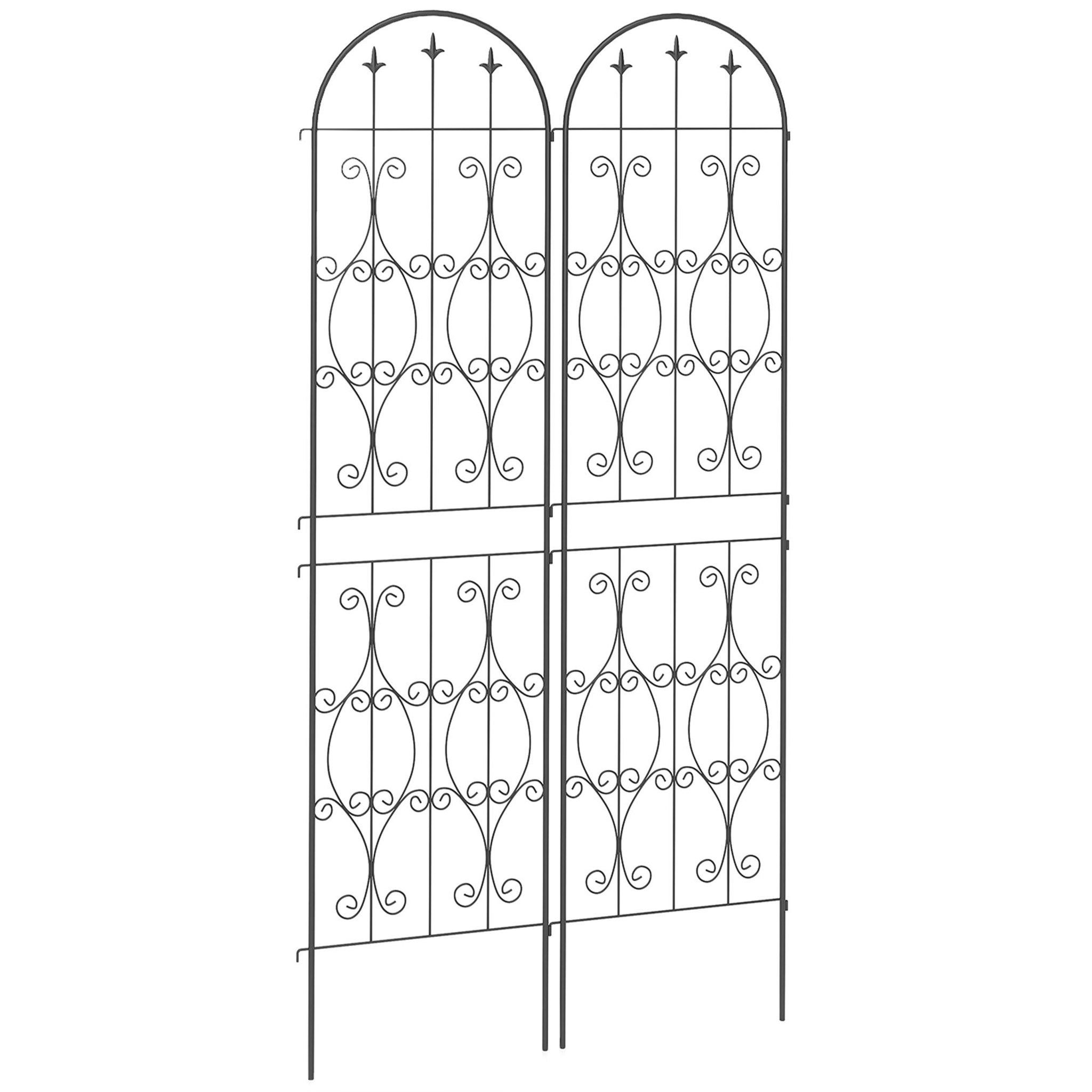 OUTSUNNY Treillis de jardin effet fer forgé pointe de fleur de lys  - 2 supports plantes grimpantes - 50 x 220 cm - métal époxy noir