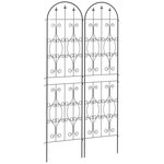 OUTSUNNY Treillis de jardin effet fer forgé pointe de fleur de lys  - 2 supports plantes grimpantes - 50 x 220 cm - métal époxy noir