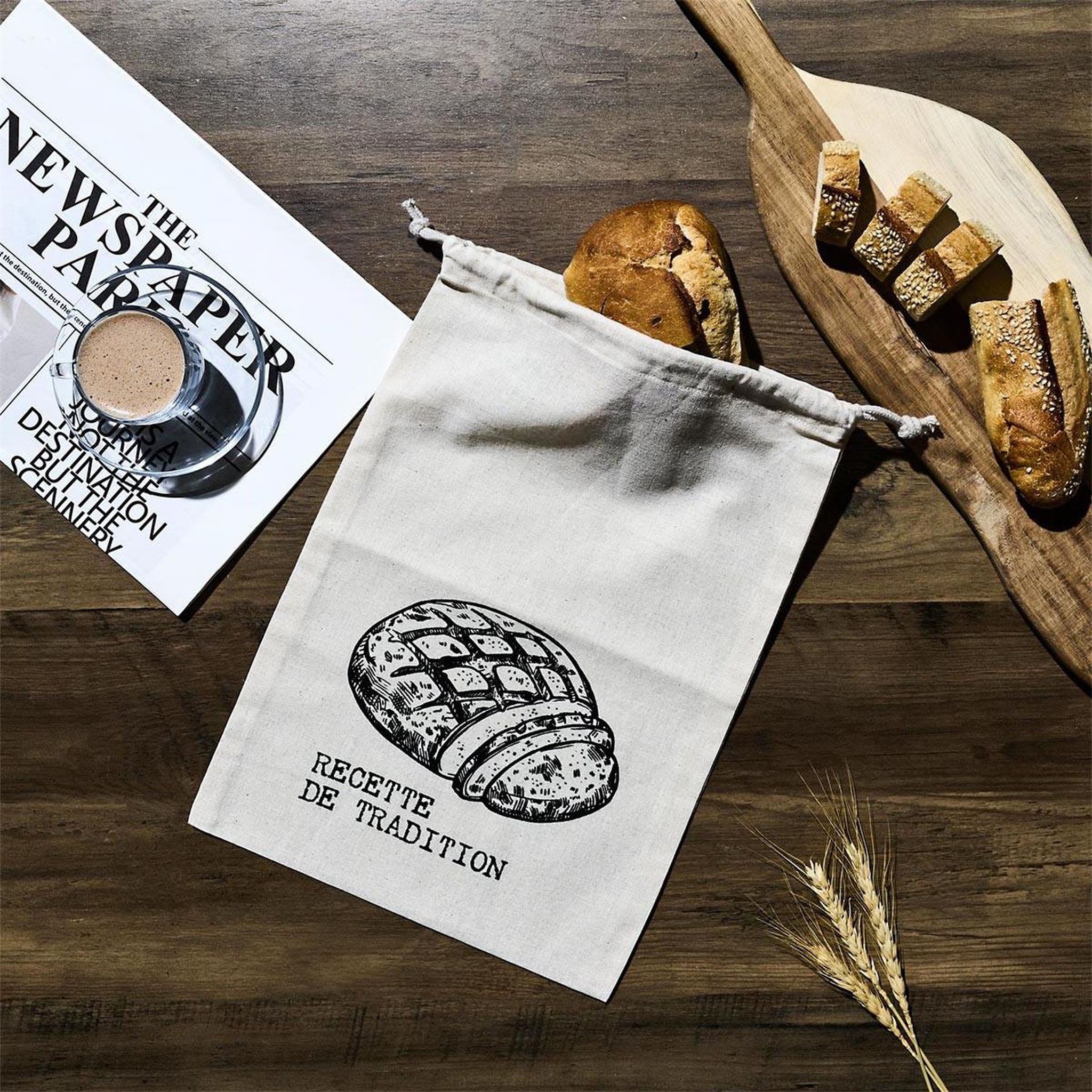 Voir la diapositive 2 : COOK CONCEPT Sac à pain en toile  tranche  36cm beige