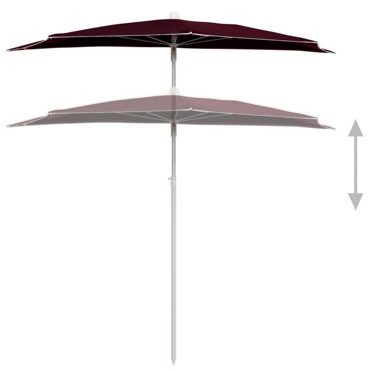 VIDAXL Demi-parasol de jardin avec mat 180x90 cm rouge bordeaux