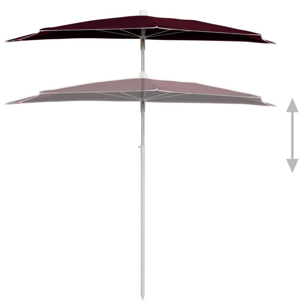 VIDAXL Demi-parasol de jardin avec mat 180x90 cm rouge bordeaux