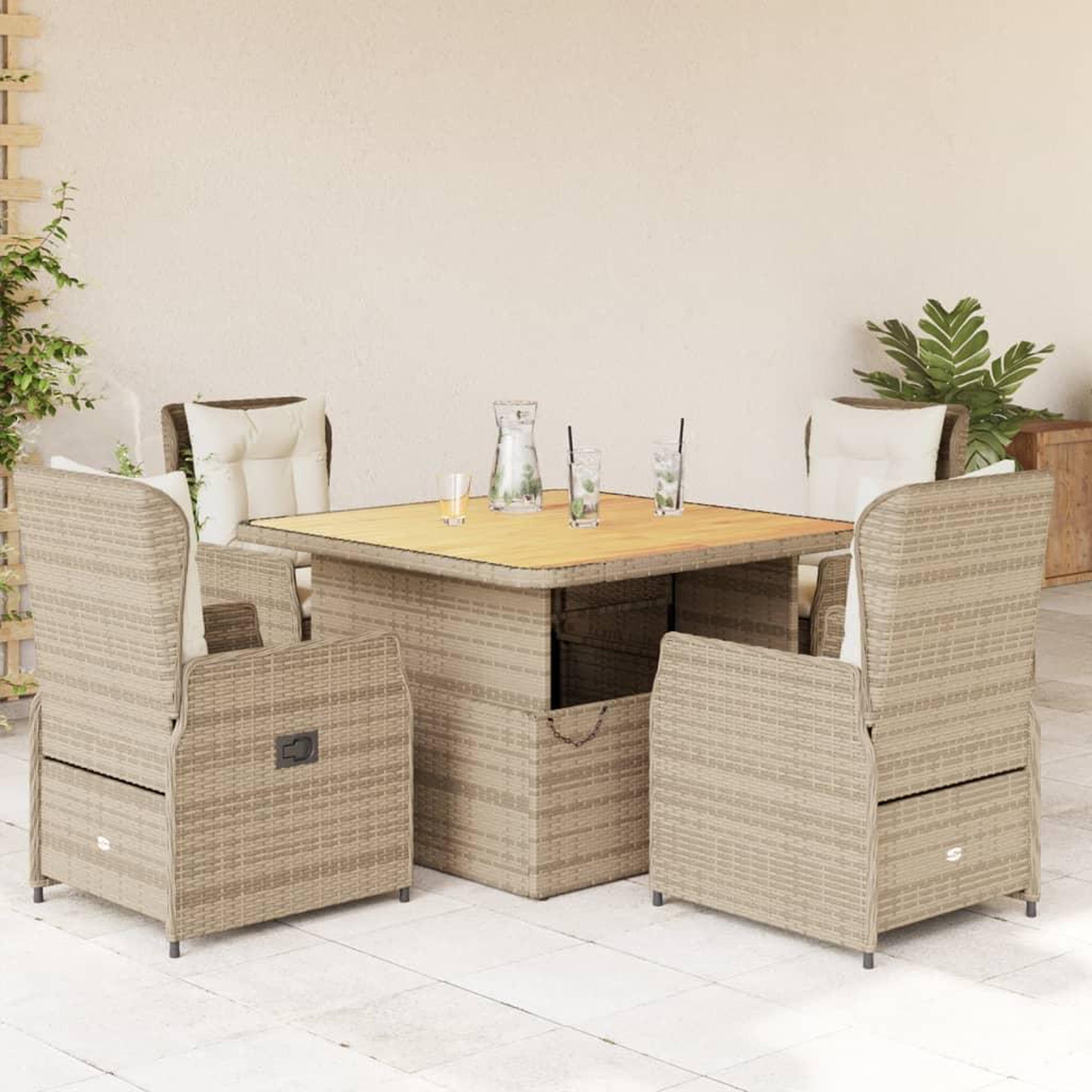 VIDAXL Ensemble a manger de jardin avec coussins 5pcs Beige poly rotin