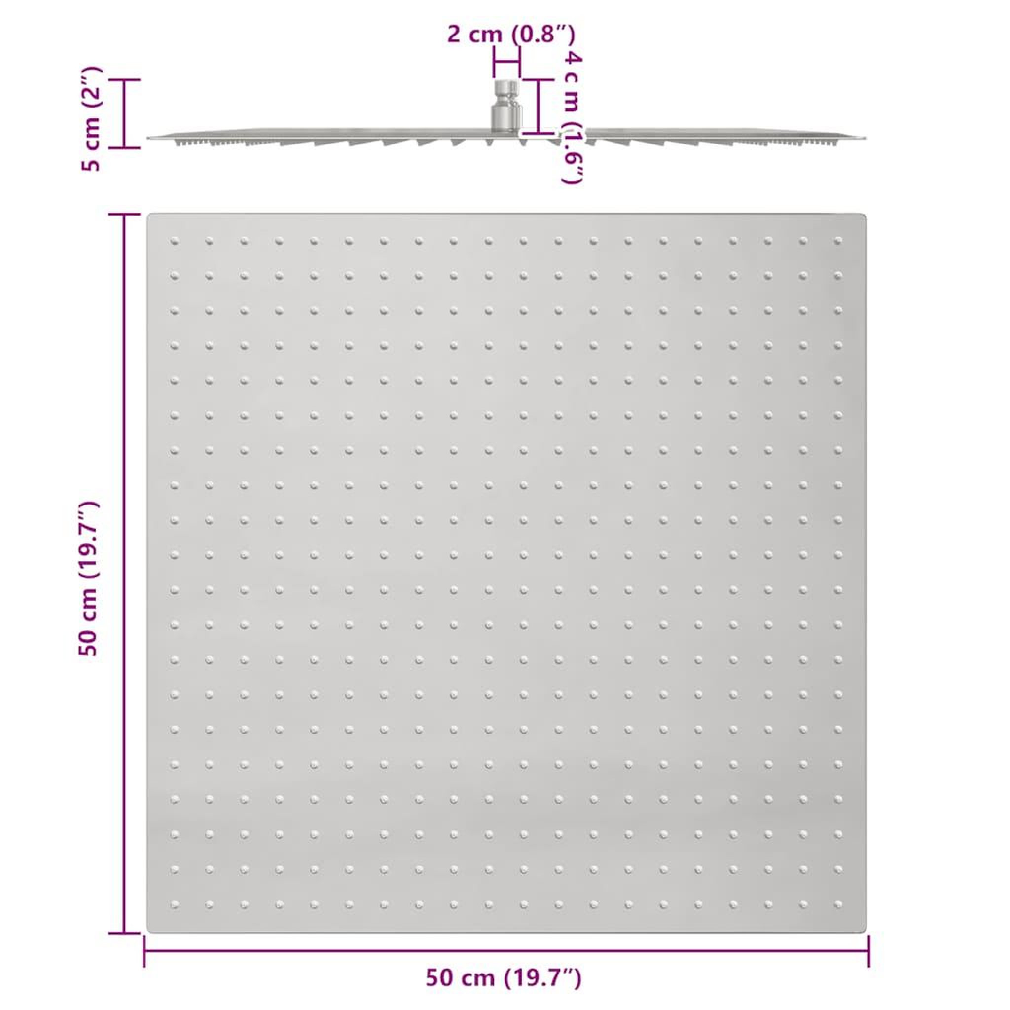Voir la diapositive 6 : VIDAXL Pomme de douche pluie acier inoxydable 304 50x50 cm carree