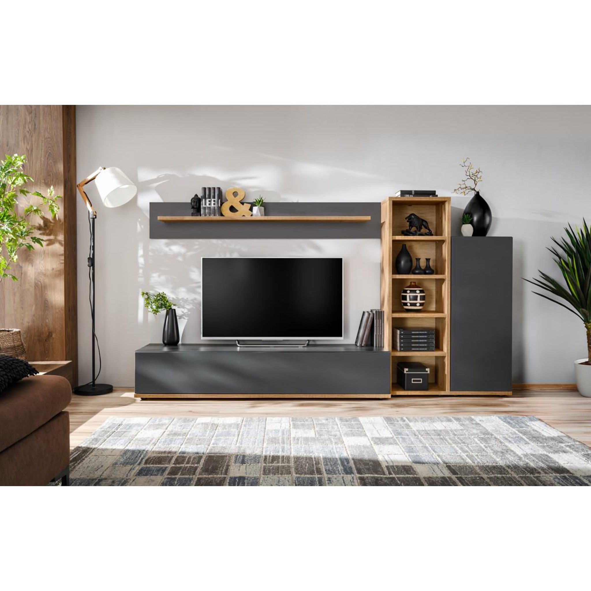 Voir la diapositive 4 : Paris Prix Ensemble meuble tv design  skill  240cm anthracite & naturel