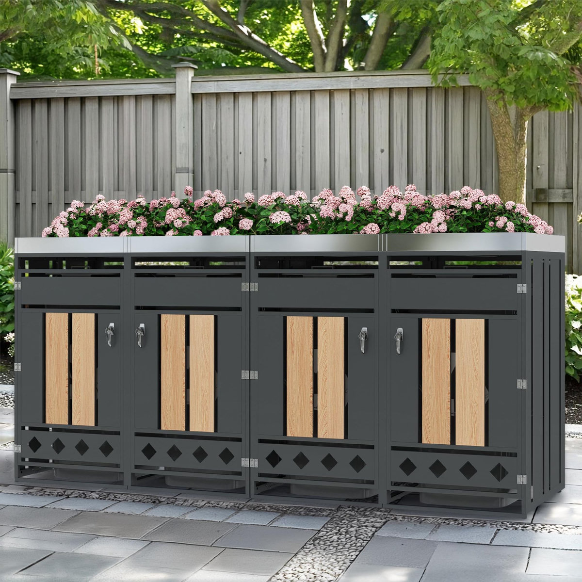 MERAX Cache Poubelle Extérieur Lot de 2 avec Bac à Plantes,