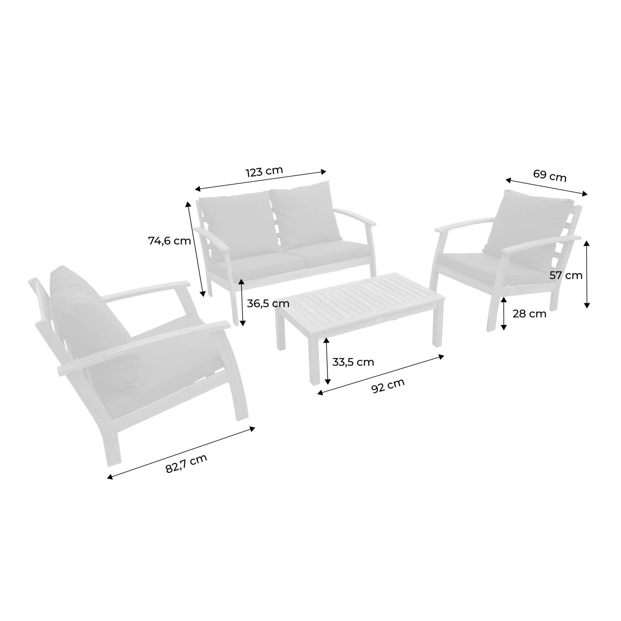 Voir la diapositive 4 : SWEEEK Salon de jardin en bois 4 places - Ushuaïa - Canapé, fauteuils et table basse en acacia, design