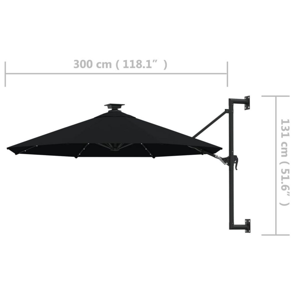 VIDAXL Parasol mural de jardin avec LED 300 cm noir