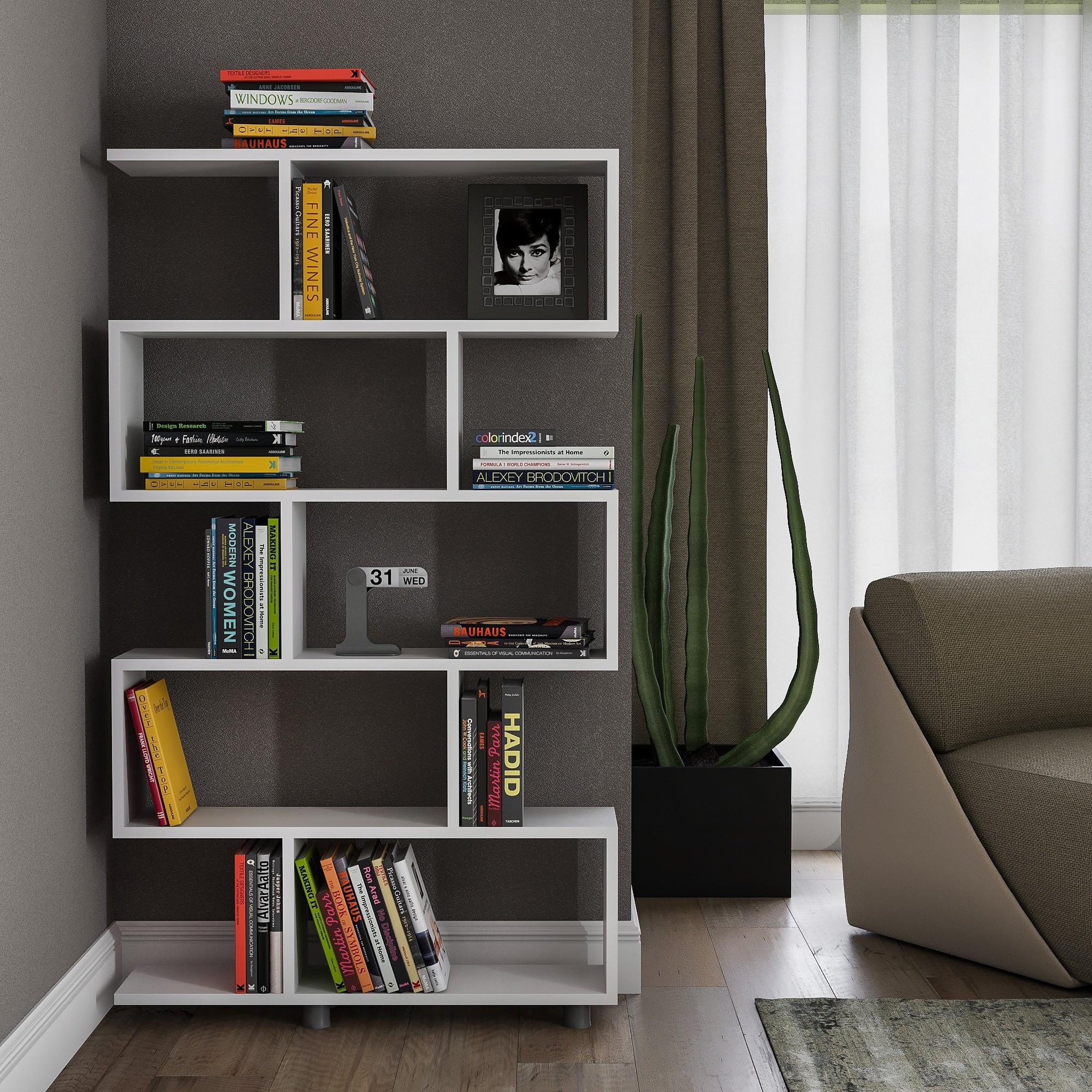 Voir la diapositive 2 : Habitat et Jardin Bibliothèque en bois  Elif  90 x 20 x 156 cm - Blanc