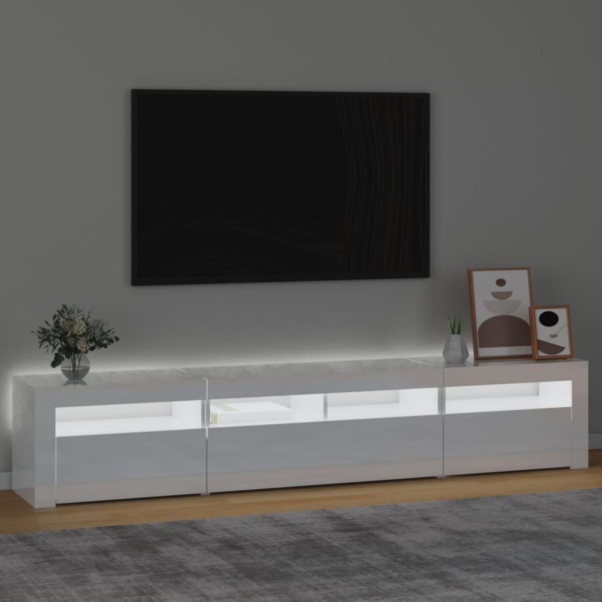 VIDAXL Meuble TV avec lumieres LED Blanc brillant 210x35x40 cm