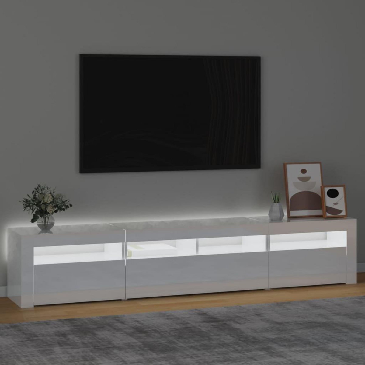 VIDAXL Meuble TV avec lumieres LED Blanc brillant 210x35x40 cm