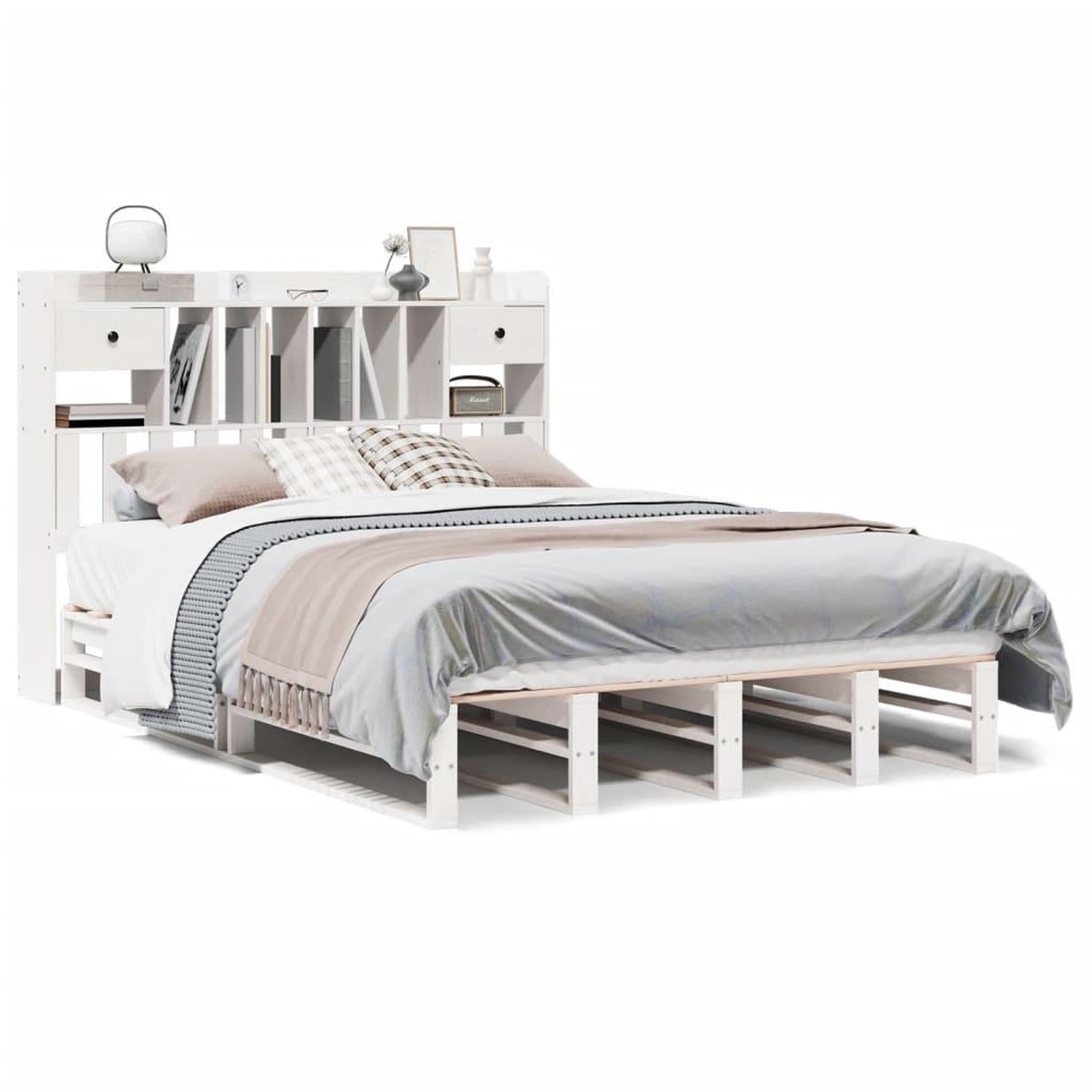 Voir la diapositive 2 : VIDAXL Lit bibliotheque sans matelas blanc 150x200 cm bois pin massif