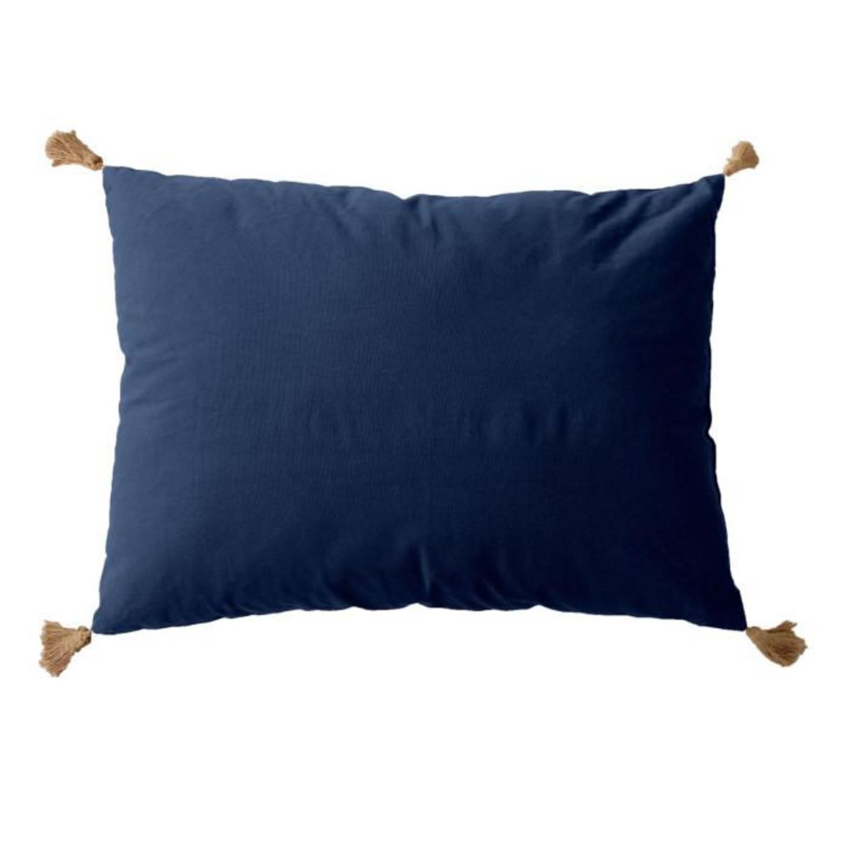 Paris Prix Coussin Déco Uni à Pompons  Panama  50x70cm Bleu Marine